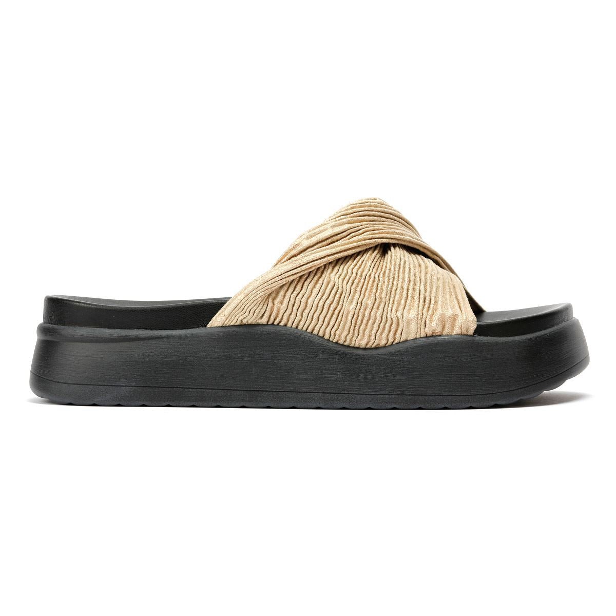 Desert Fleur Gabbro Pleated Satin Women's Gold Sandals - image 5