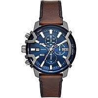 Men's Diesel DZ4604 watch features a blue dial, silver-tone hour markers, chronograph functions, and a brown leather strap with a stainless steel case.