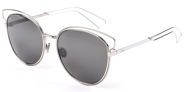 Dior CRDSIDERAL2 JB0/SF 56 sunglasses feature a sleek silver metal frame with cat-eye lenses, dark gray tinted lenses, and a minimalist design for a modern look.