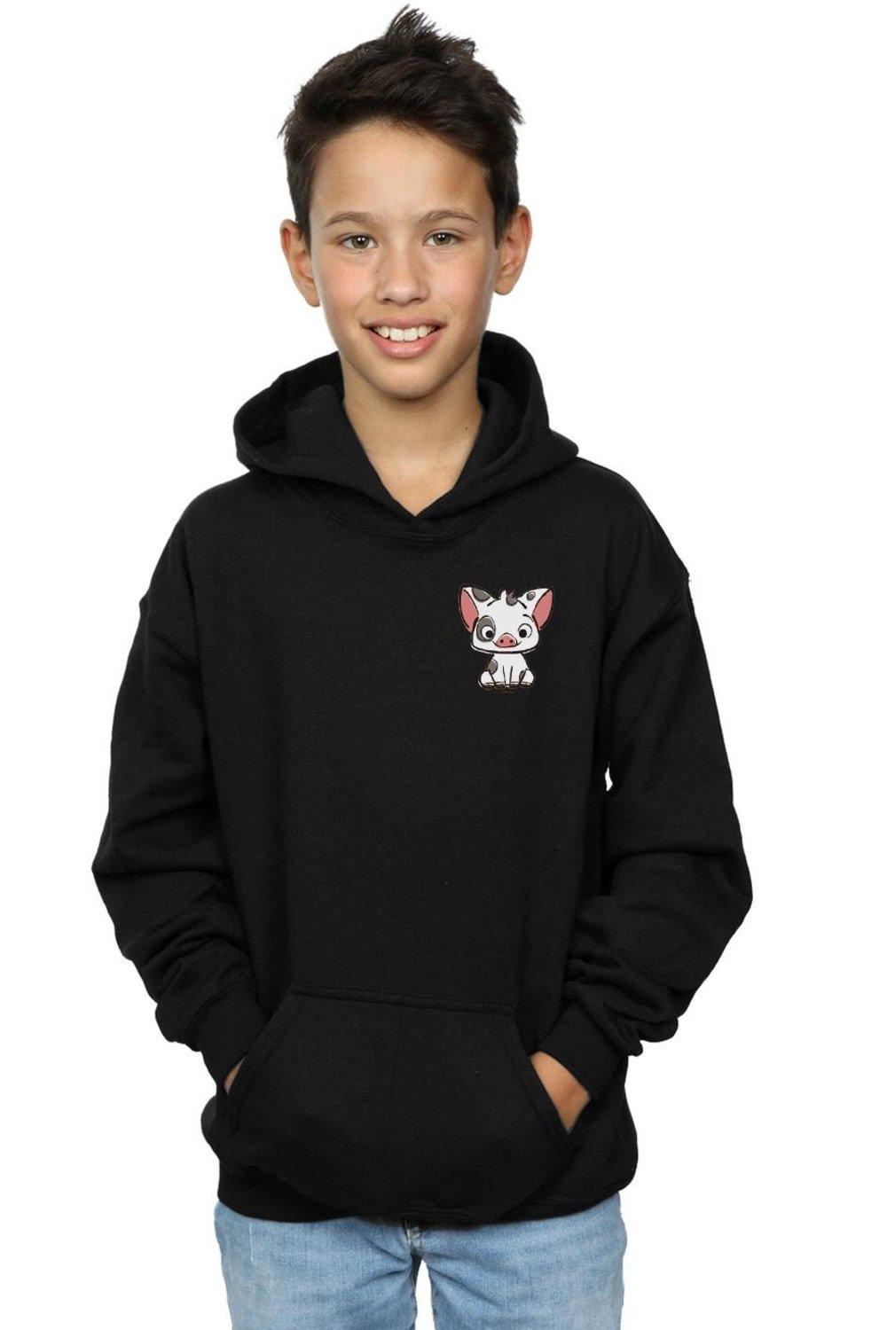 Disney Disney Boy's Moana Pua the Pig Breast Print Hoodie in Black | Size: 7-8 Years