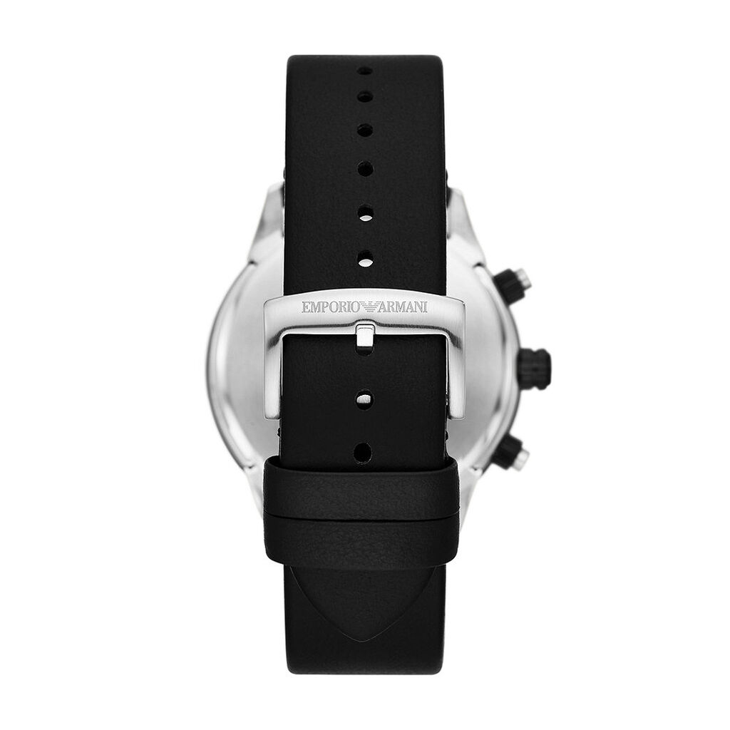 Emporio Armani AR11522 Mario Men's Chronograph Watch - 43mm Blue Dial Black Leather Strap - image 2