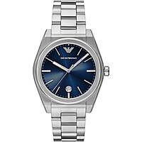 Emporio Armani AR11620 men's watch features a 41mm stainless steel case, blue dial with silver-tone hour markers, and a stainless steel bracelet.