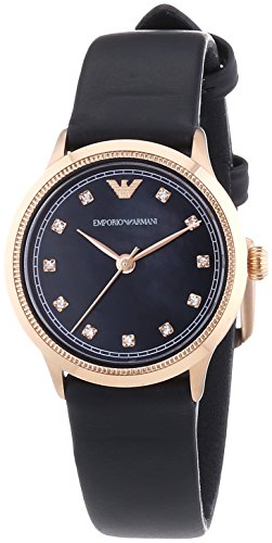 Emporio Armani AR1802 Gianni T-Bar Women's Watch – 26mm White Mother of Pearl Dial Black Leather Strap - image 3