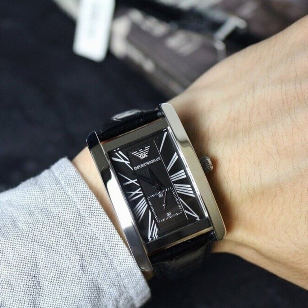 Emporio Armani Classic AR0143 Men's Rectangular Watch – Black Leather Strap - image 2