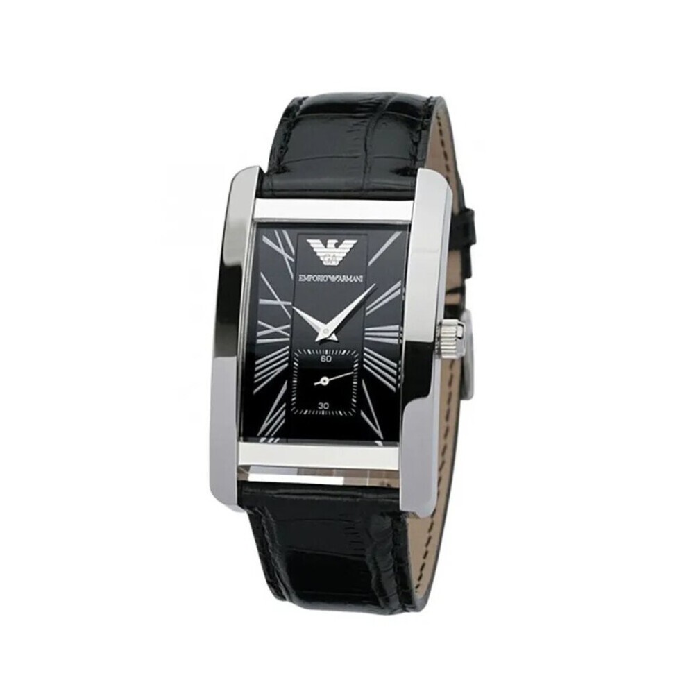 Emporio Armani Classic AR0143 Men's Rectangular Watch – Black Leather Strap - image 3