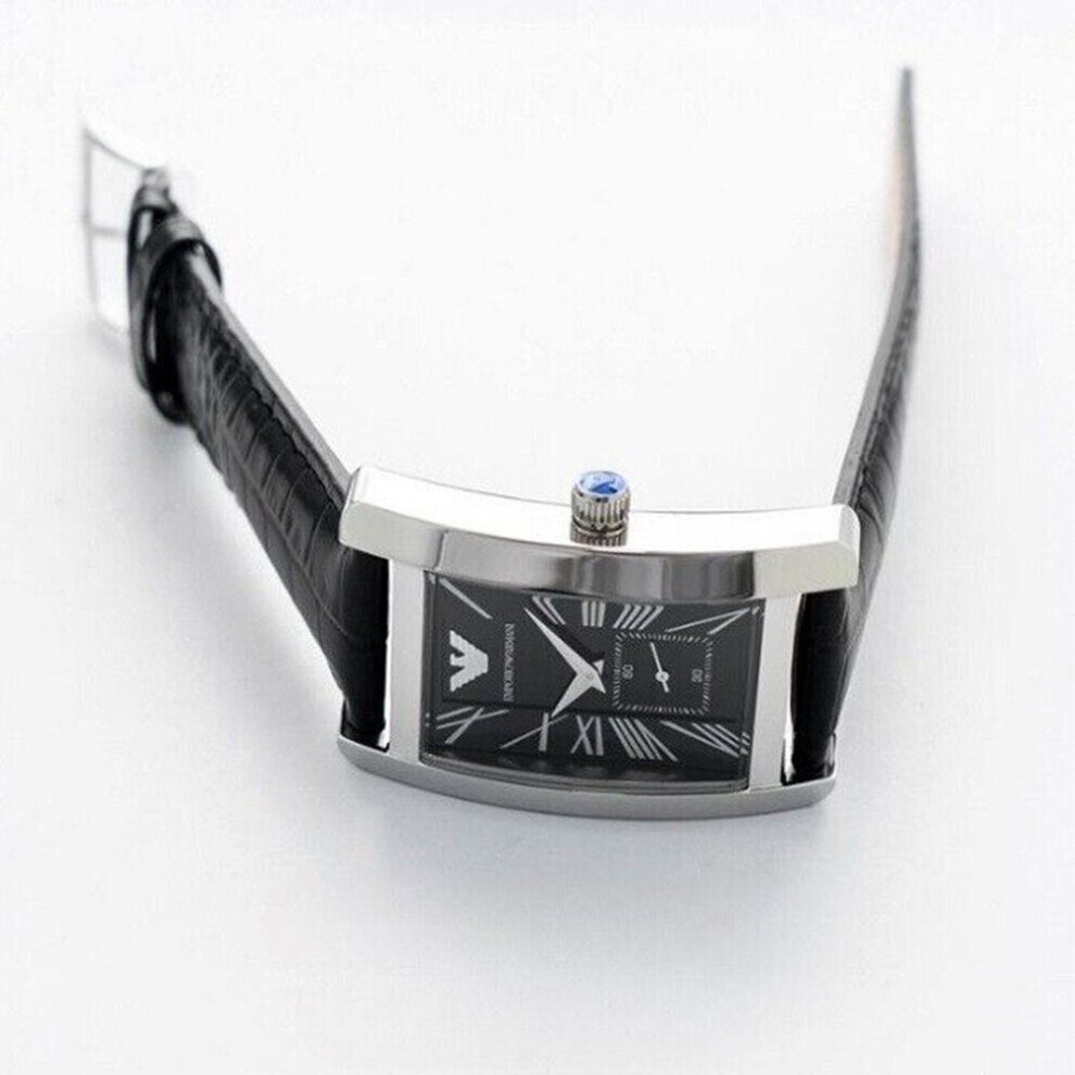 Emporio Armani Classic AR0143 Men's Rectangular Watch – Black Leather Strap - image 4