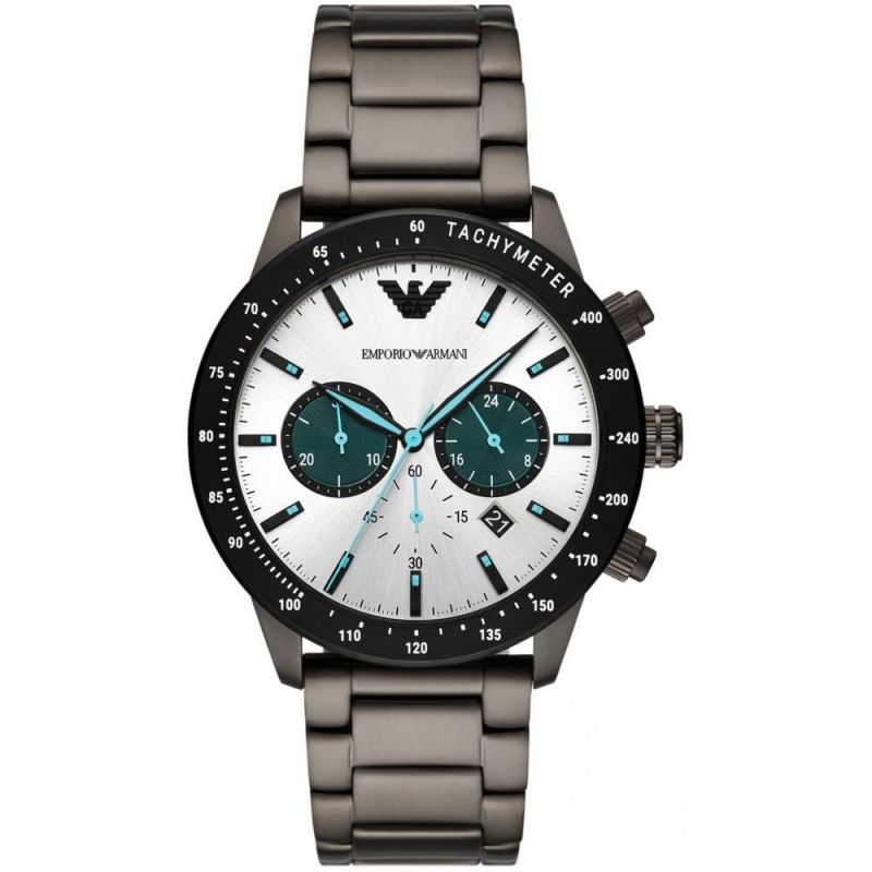 Emporio Armani Emporio Armani Mario AR11471 Men's Chronograph Watch – 43mm Silver Dial Gunmetal Bracelet