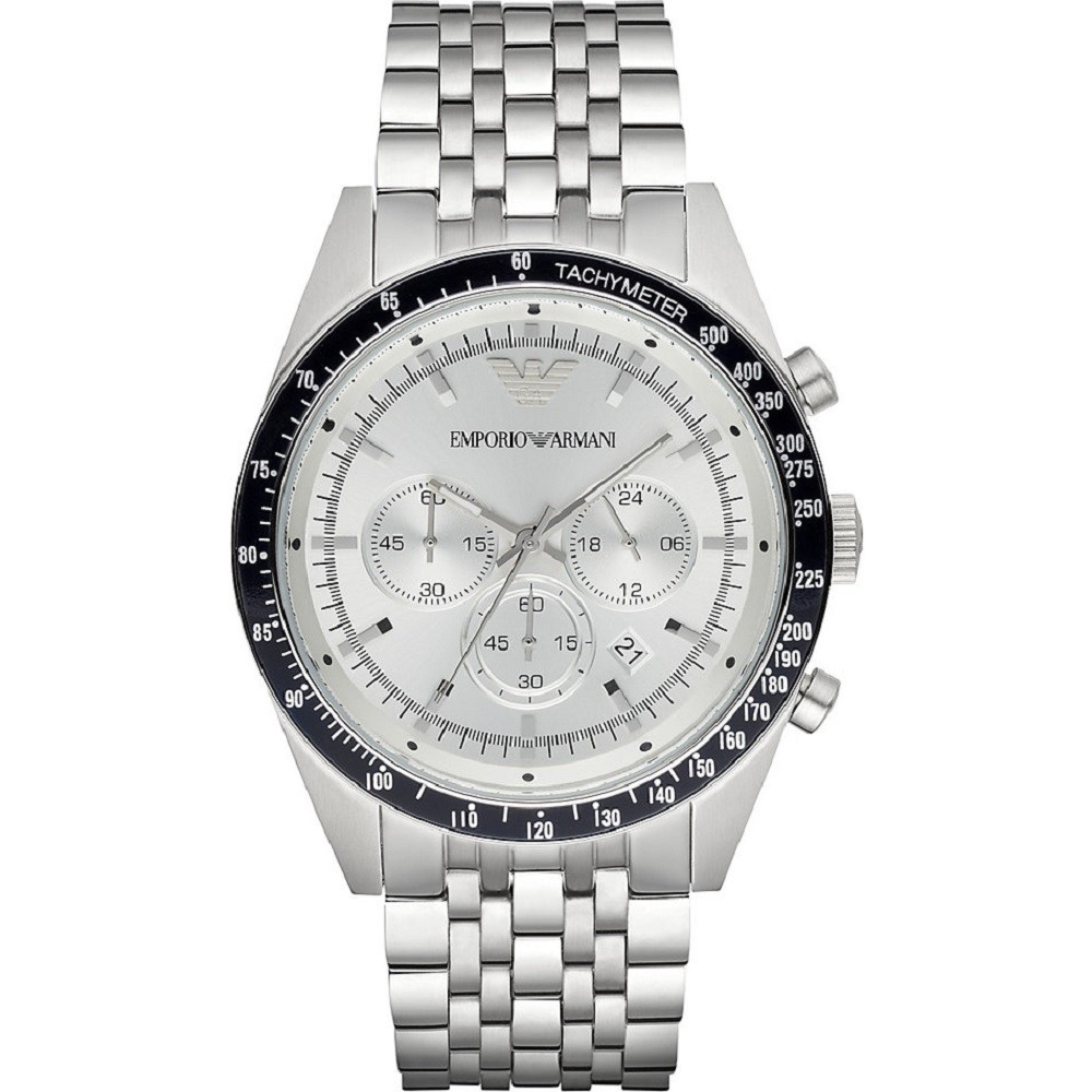 Emporio Armani Emporio Armani Tazio AR6073 Men's Chronograph Watch – 46mm Silver Dial Steel Bracelet