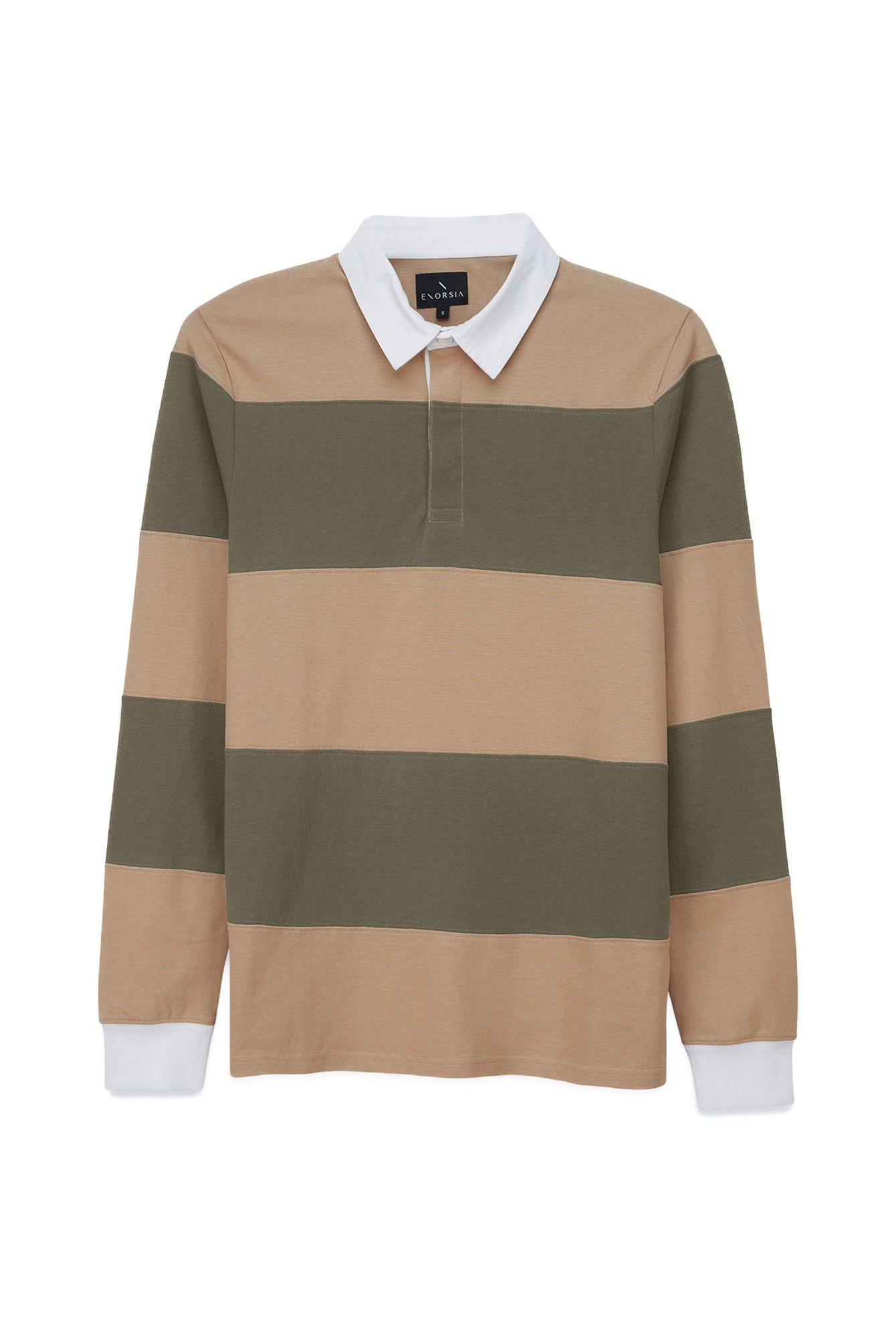 Enorsia Mens Cream Colour Block Woven Collar L/S Polo Shirt - UK XL - image 2