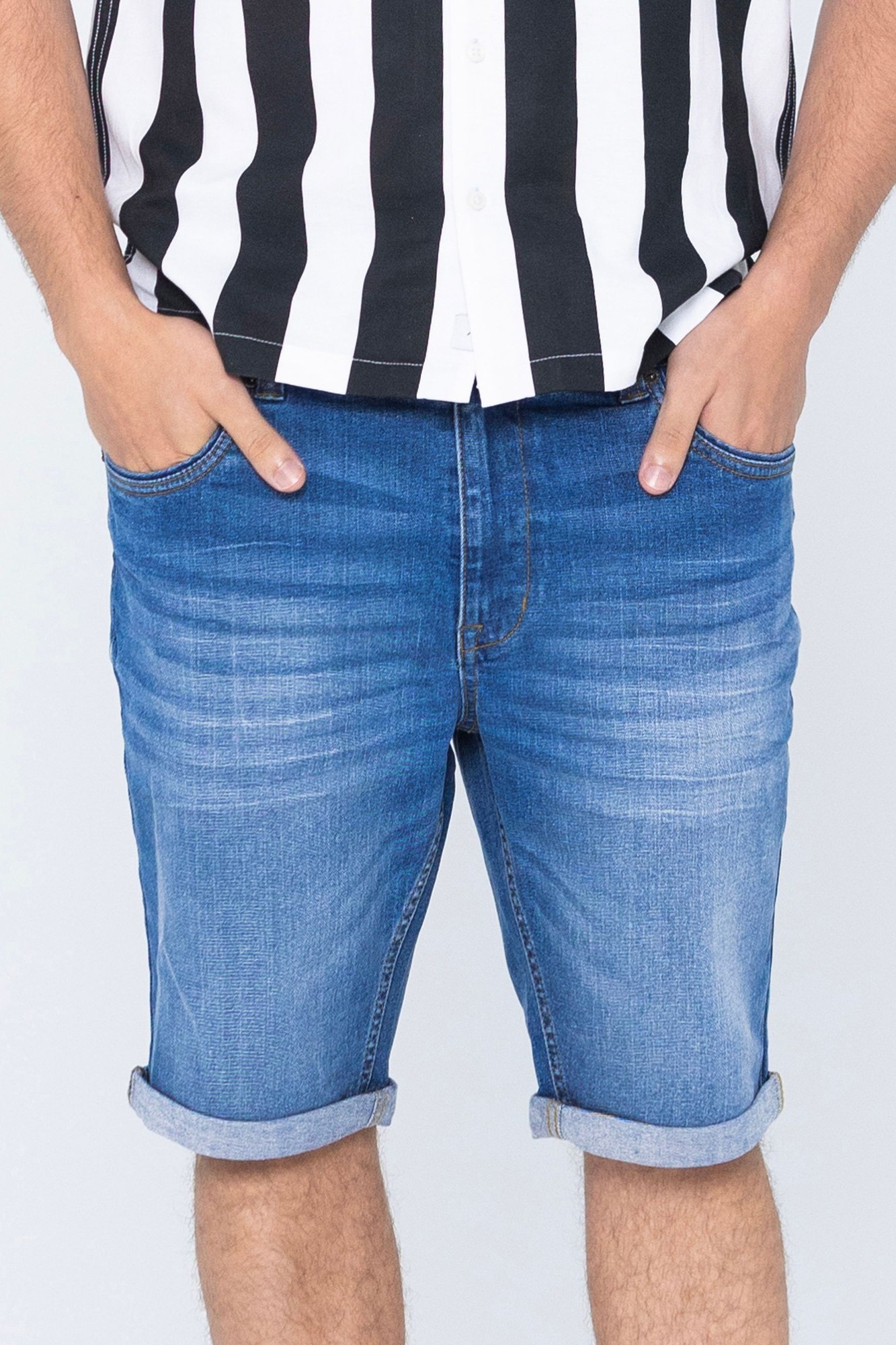 Enorsia Mens Deep Blue Skinny Fit Turned Denim Shorts - UK 34 - image 3