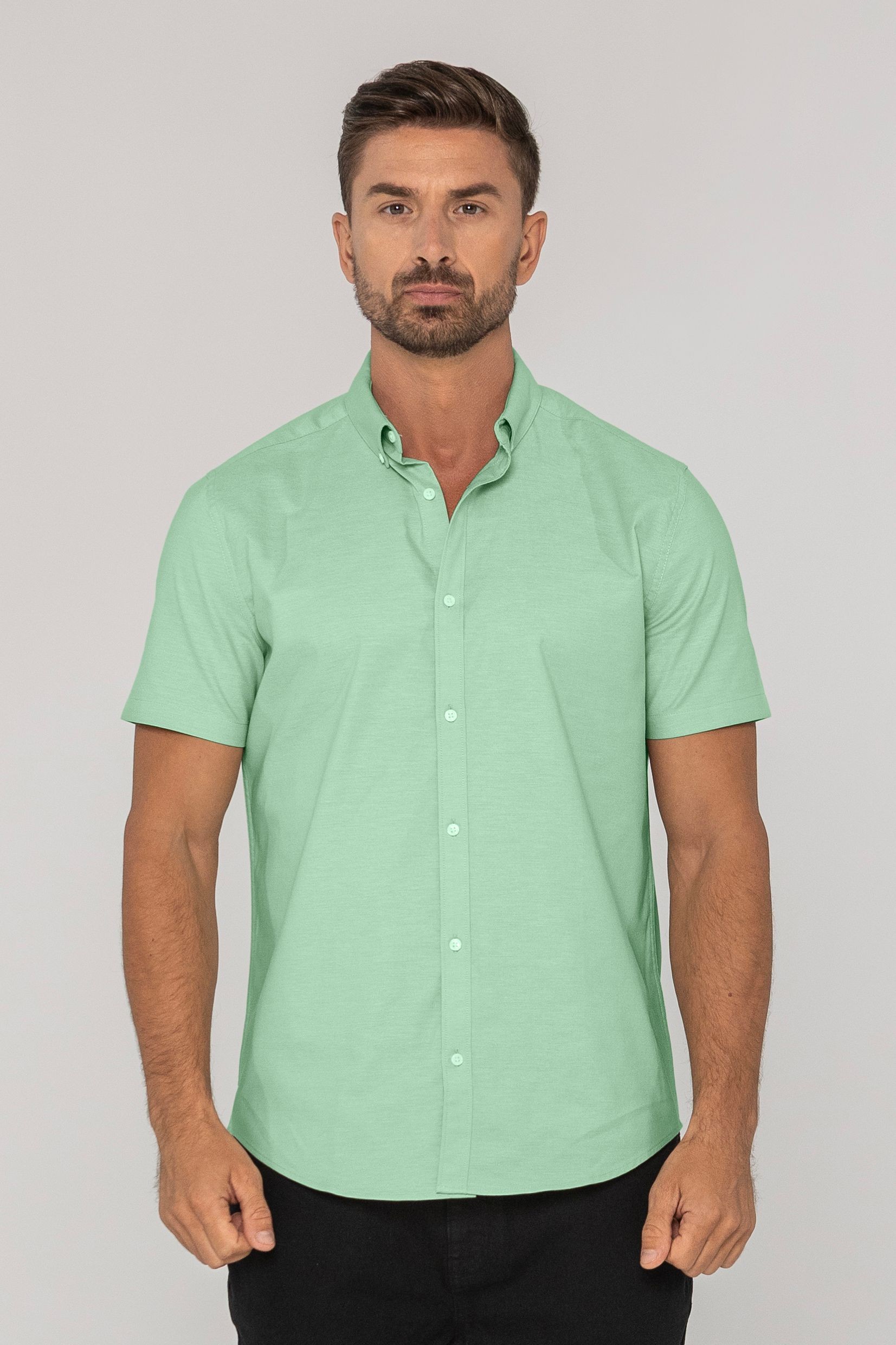 Enorsia Enorsia Mens Green Solid Short Sleeve Shirt - UK XXL