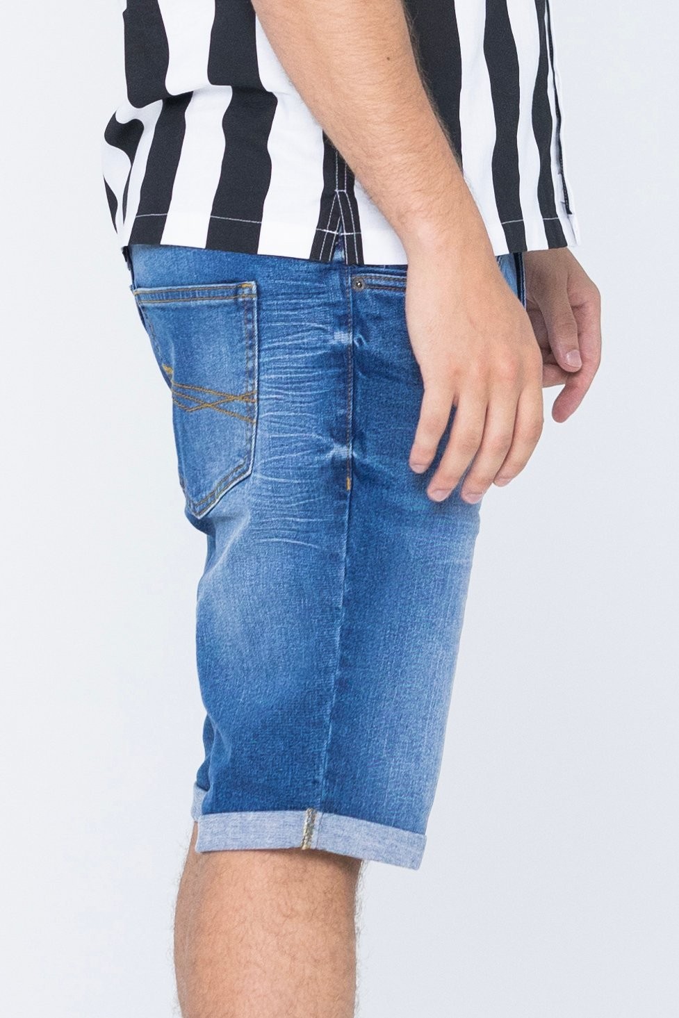 Enorsia Mens Mid Blue Skinny Fit Turned Denim Shorts - UK 30 - image 2