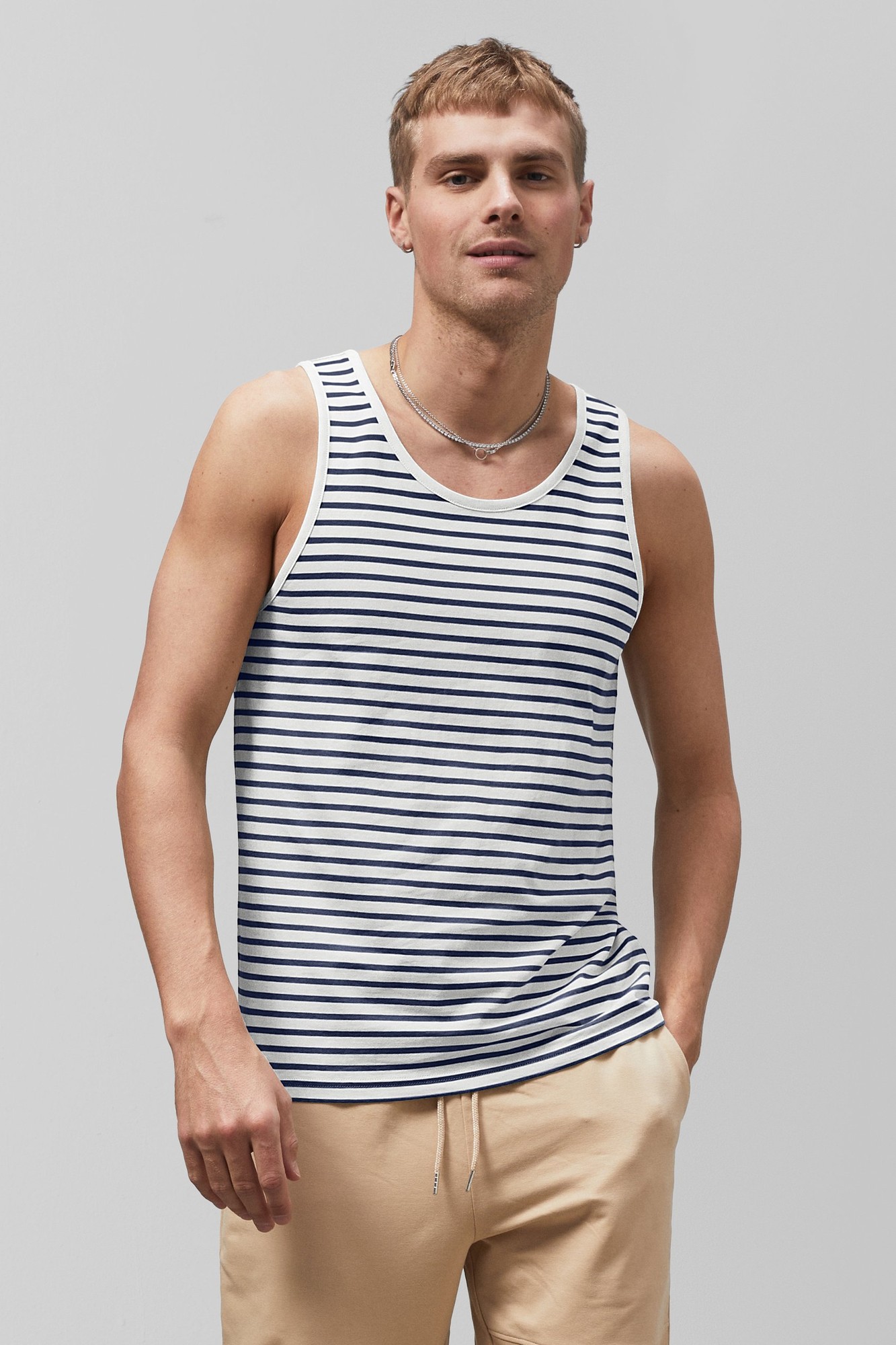 Enorsia Enorsia Mens Navy Striped Tank Top - UK L