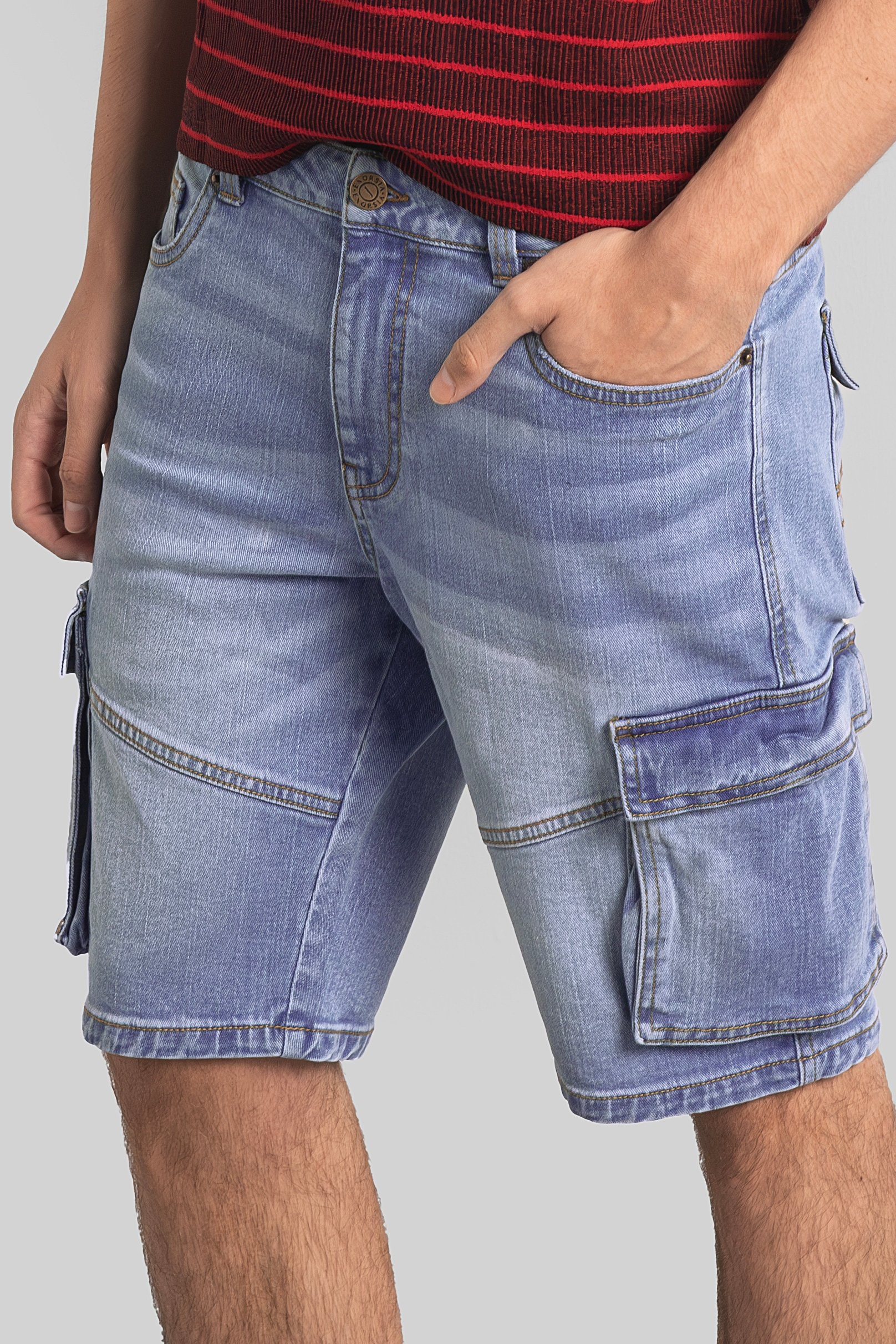 Enorsia Mens Sky Blue Denim Cargo Shorts - UK 38 - image 2