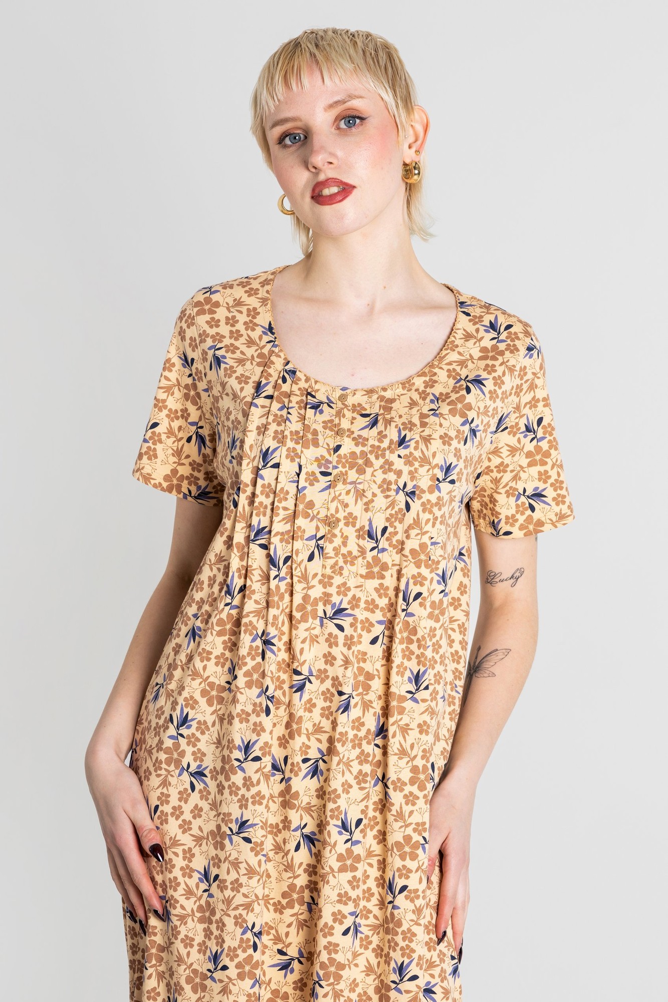 Enorsia Womens Beige Pleated Details S/S Nightdress - UK 18 - image 2