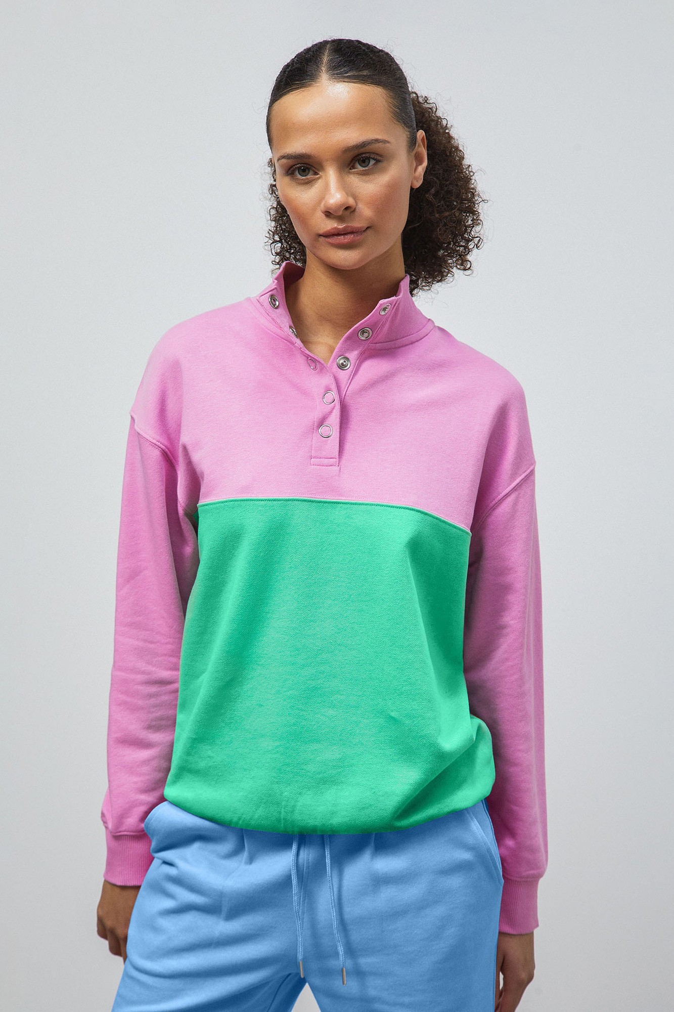 Enorsia Enorsia Womens Pink Colour Block LS High Neck Sweatshirt - UK 14