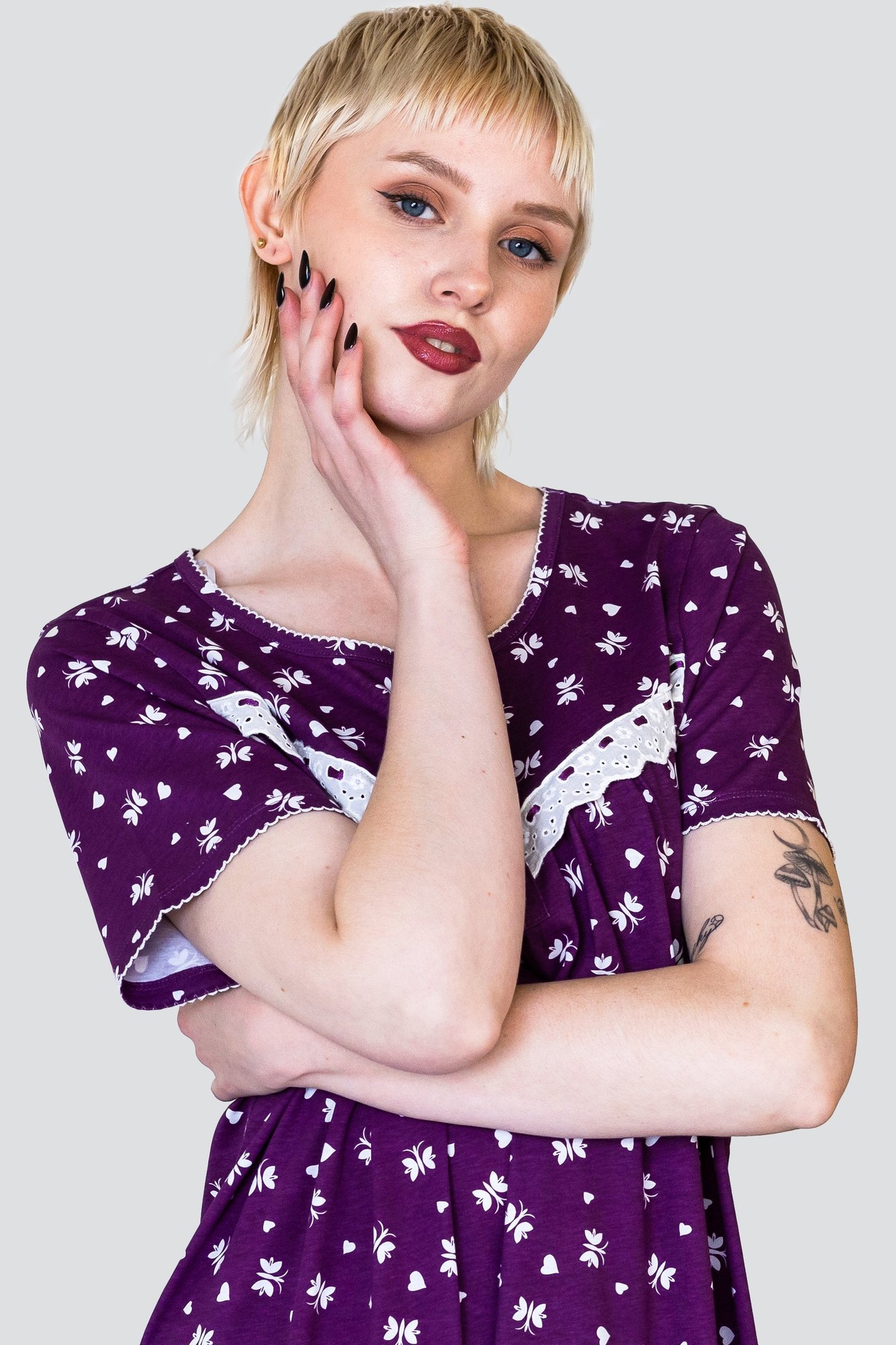 Enorsia Womens Purple Butterfly Printed S/S Nightwear With Lacetrims - UK 18 - image 2