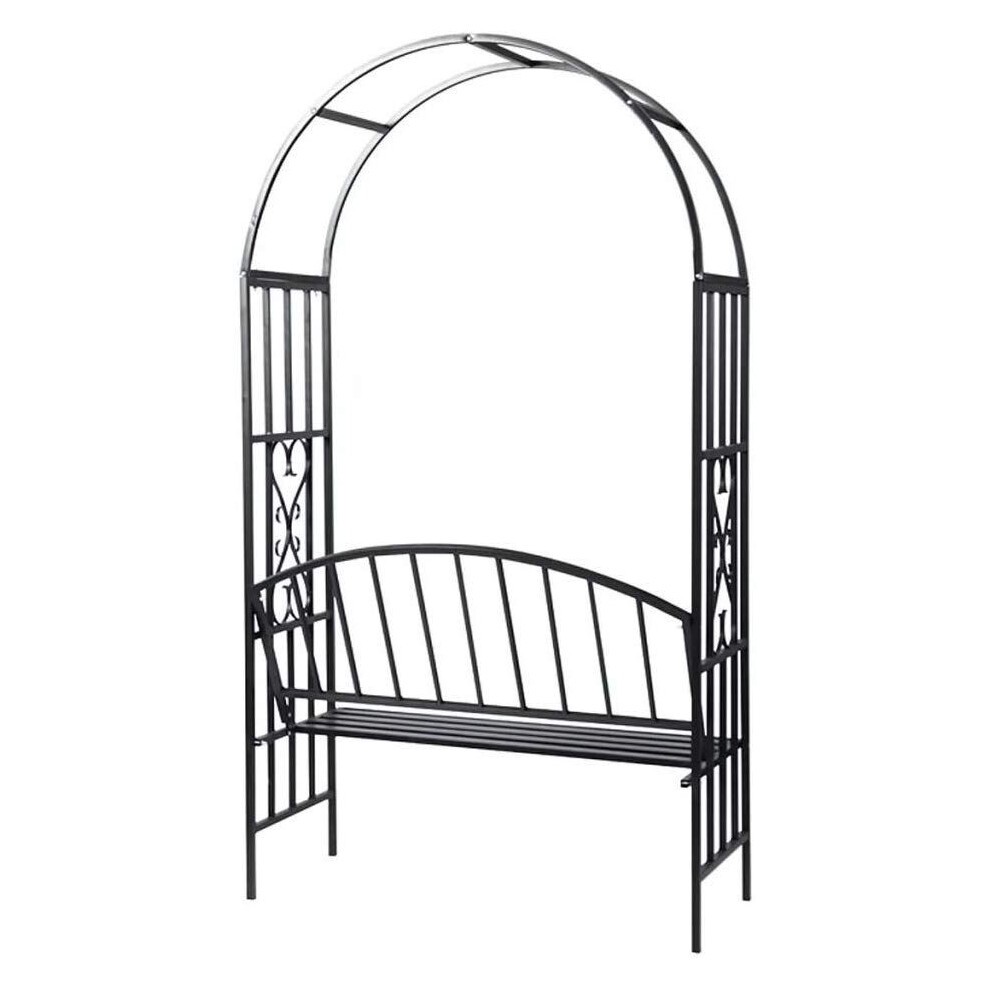 Eurotrade 3.7 x 6.9ft Metal Black Garden Arbour with Bench - image 2