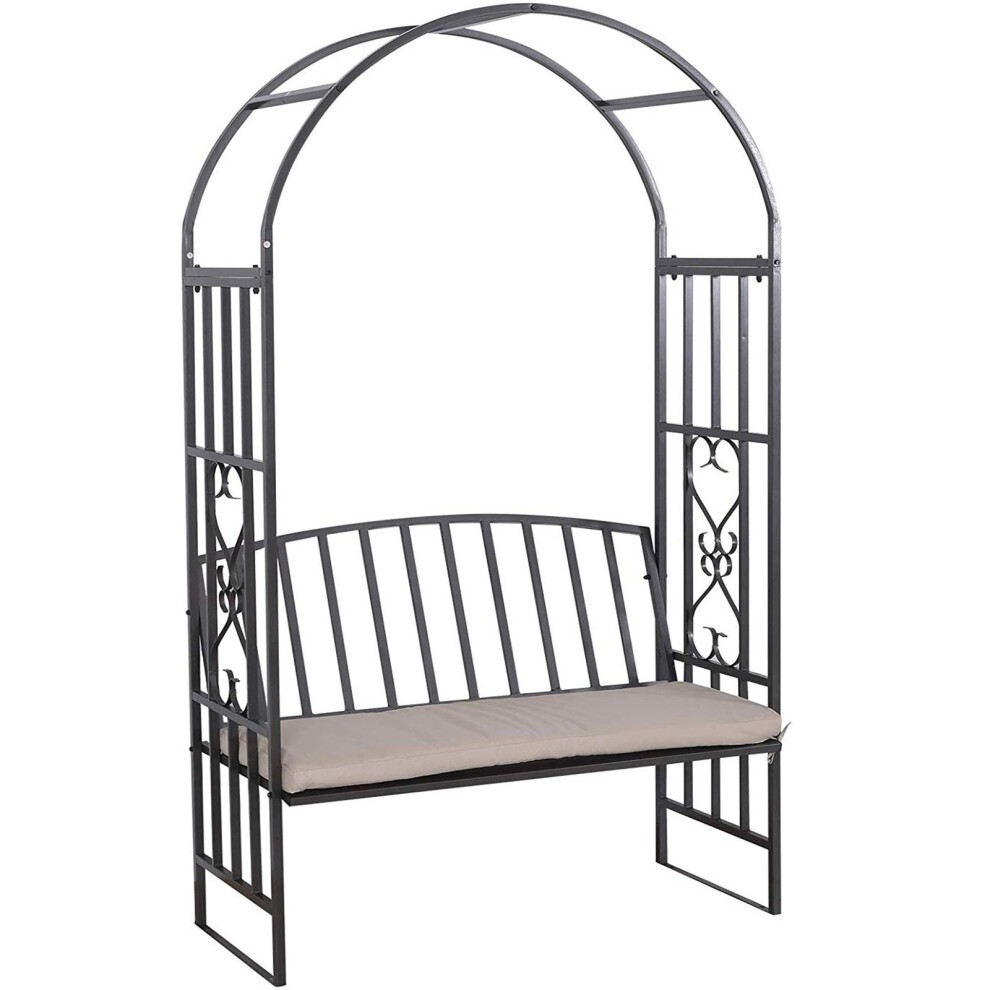 Eurotrade 3.7 x 6.9ft Metal Black Garden Arbour with Bench - image 3