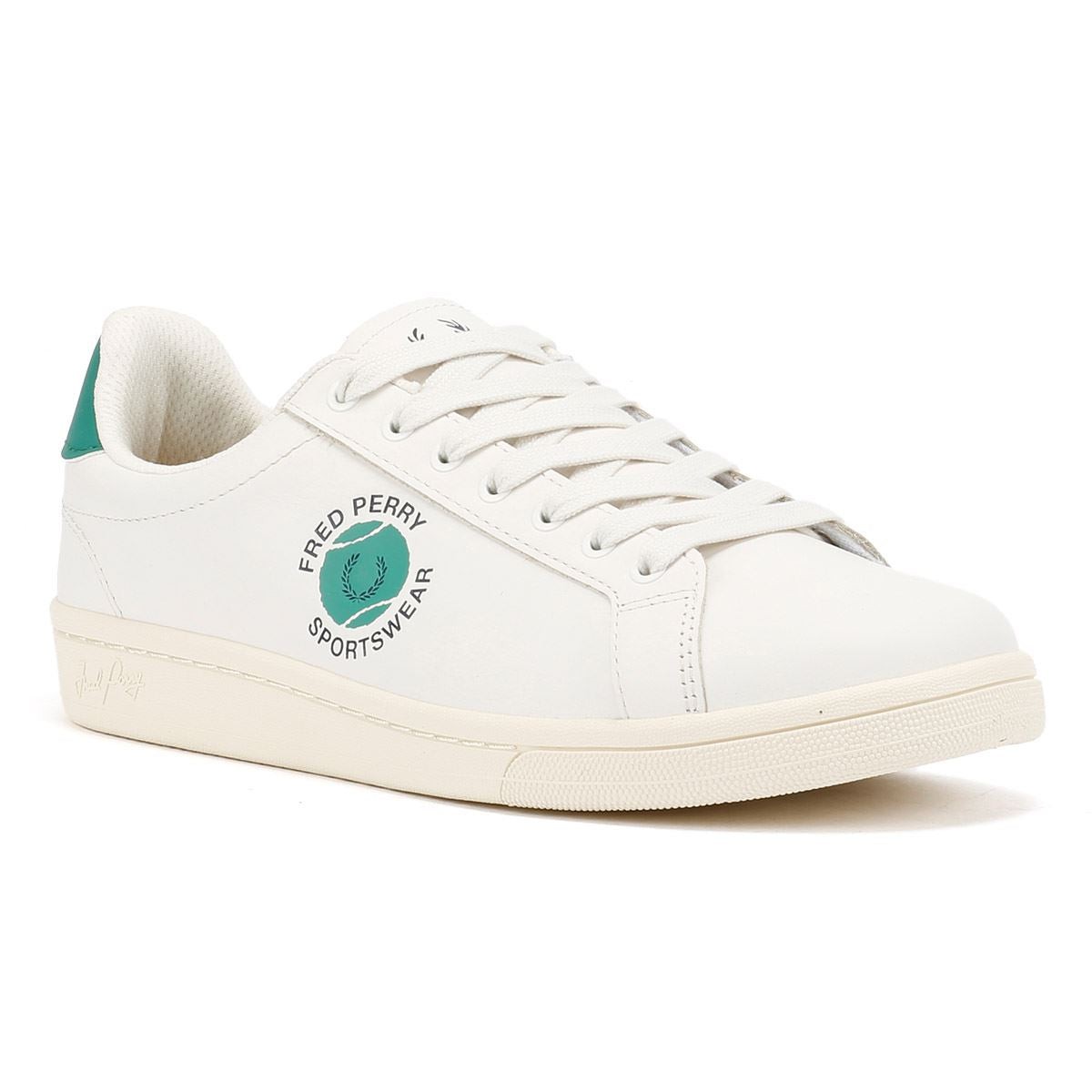 Fred Perry B721 Leather Men's Snow White/Court Green Trainers - image 2
