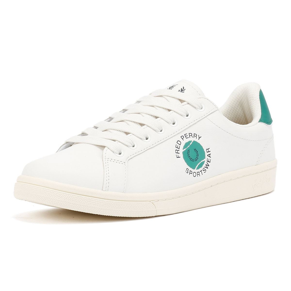 Fred Perry B721 Leather Men's Snow White/Court Green Trainers - image 3