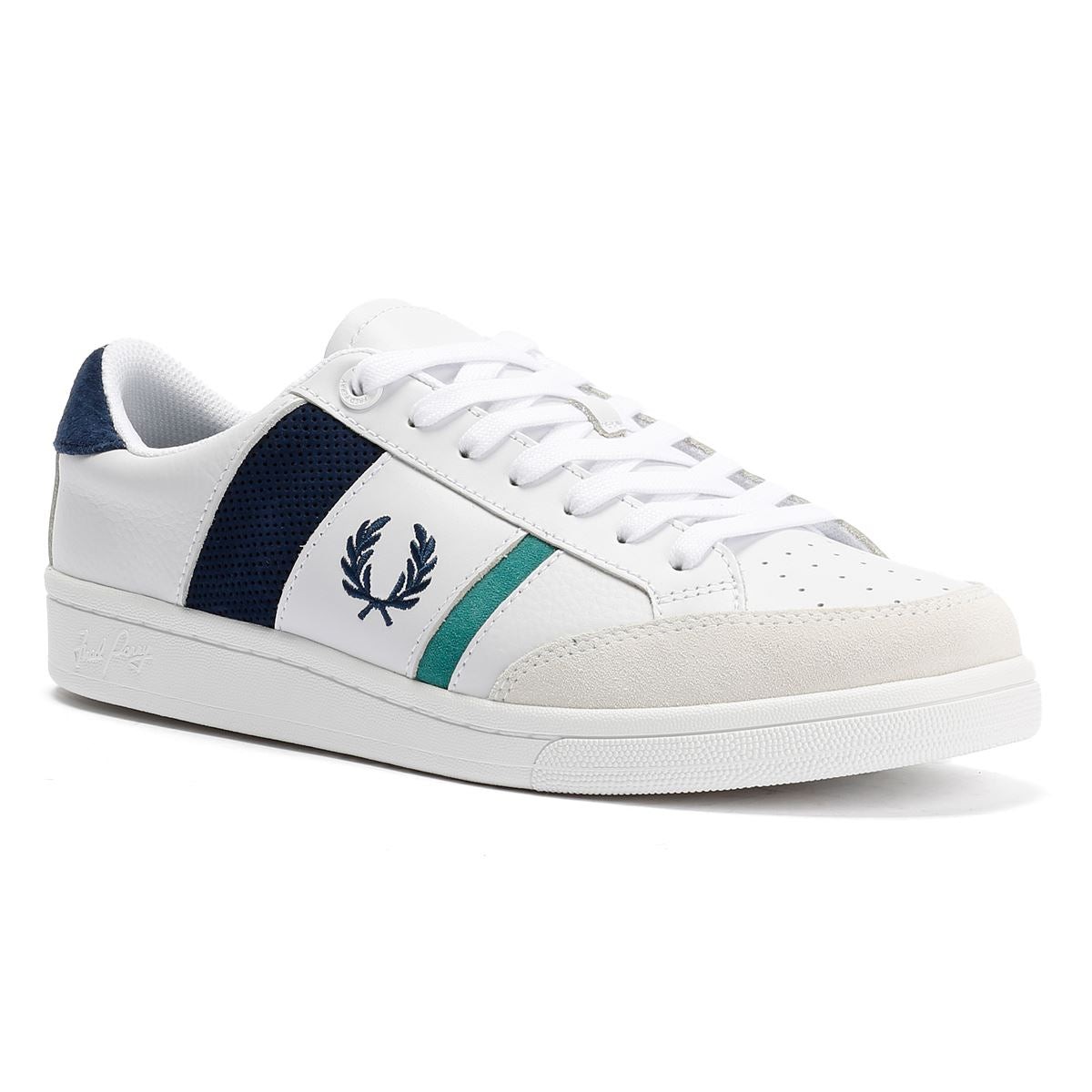 Fred Perry B725 Leather Suede Men's White/Navy/Mint Trainers - image 2