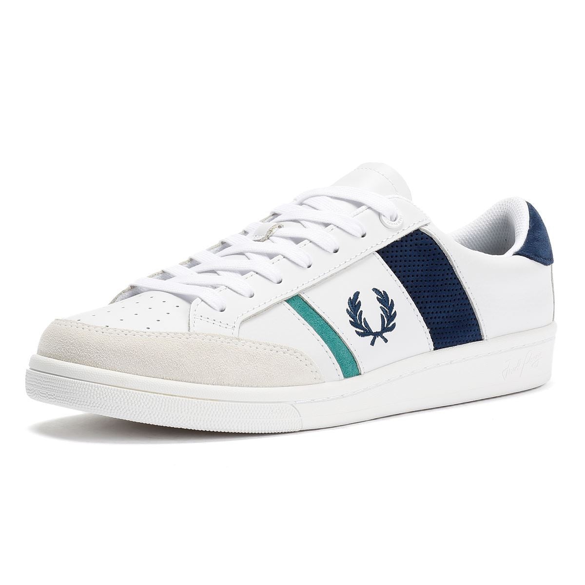 Fred Perry B725 Leather Suede Men's White/Navy/Mint Trainers - image 3