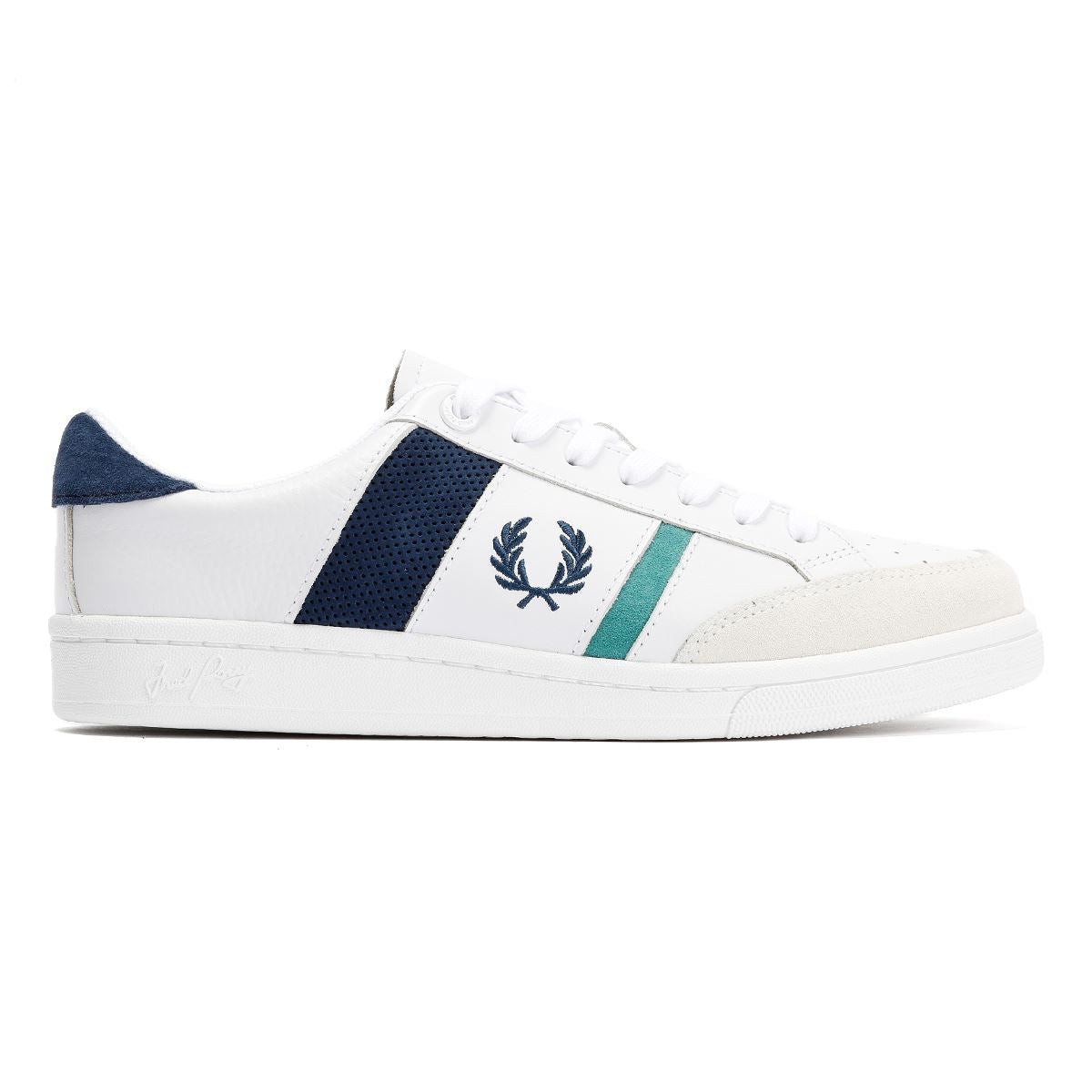 Fred Perry B725 Leather Suede Men's White/Navy/Mint Trainers - image 5