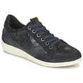 Navy and blue Geox Women's Myria Trainers featuring a textured upper, lace-up design, and a contrasting white sole for a stylish, sporty look.
