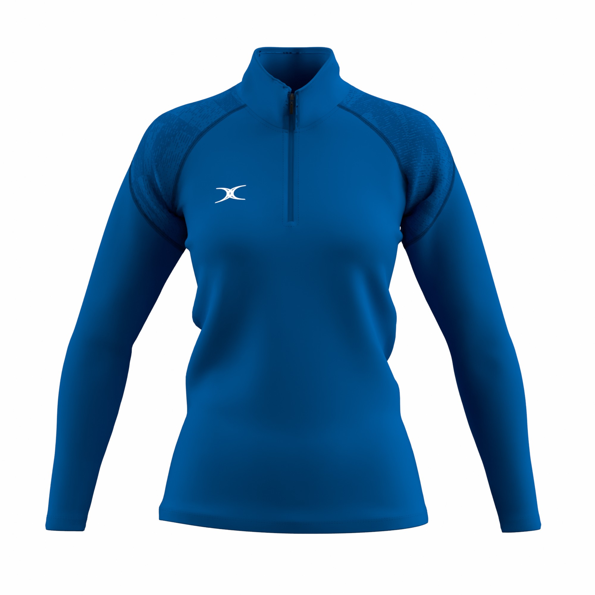 Black women's fleece pullover featuring a 1/4 zip, long sleeves, and a soft material, with a white Gilbert logo on the chest and contrasting textured shoulder panels.