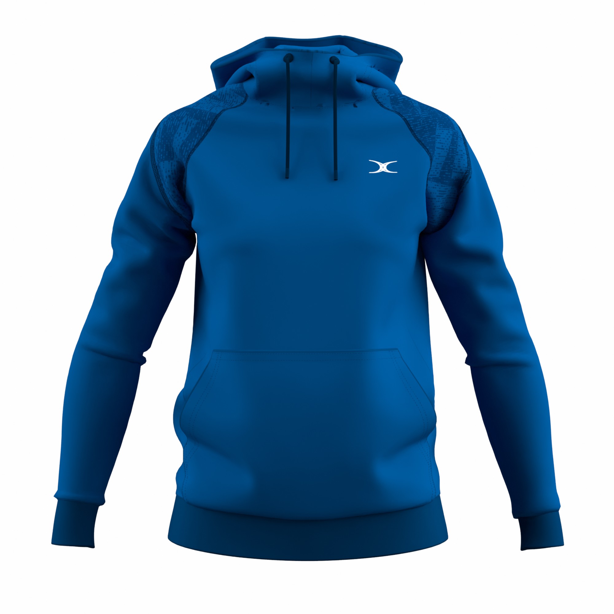 Black women's hoodie by Gilbert Netball featuring a drawstring hood, kangaroo pocket, and contrasting textured shoulder panels.