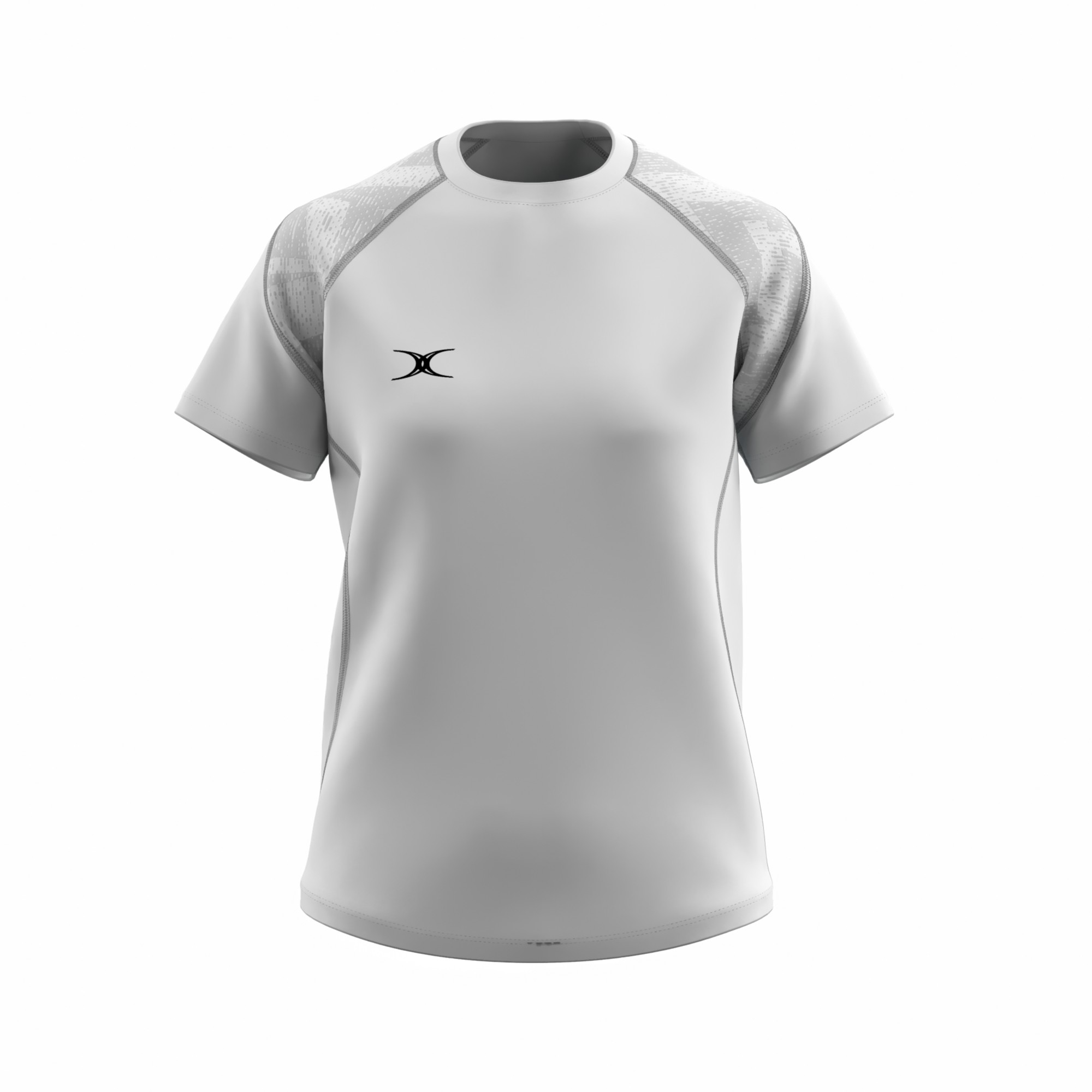 Black short sleeve women's t-shirt by Gilbert Netball, featuring a round neckline, lightweight fabric, and the Gilbert logo on the front.