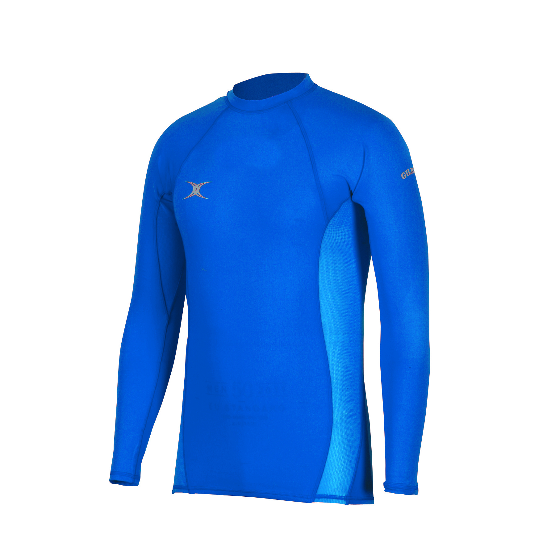 Black long-sleeve baselayer top for juniors by Gilbert Rugby, featuring a snug fit, round neckline, and moisture-wicking material for enhanced performance during sports.