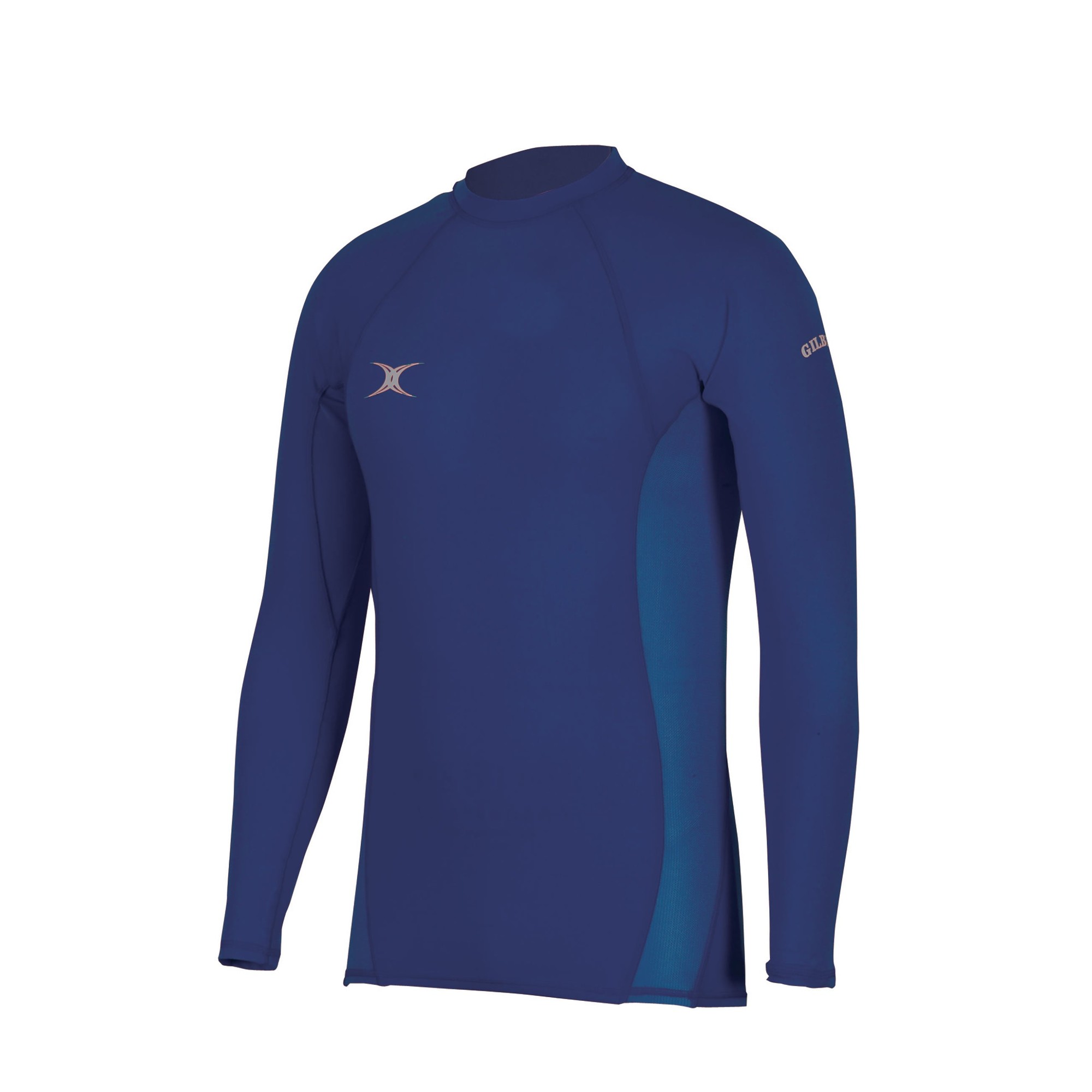 Black long-sleeve baselayer top for men by Gilbert Rugby, featuring a fitted design, stretchy material, and subtle logo detailing on the sleeve.