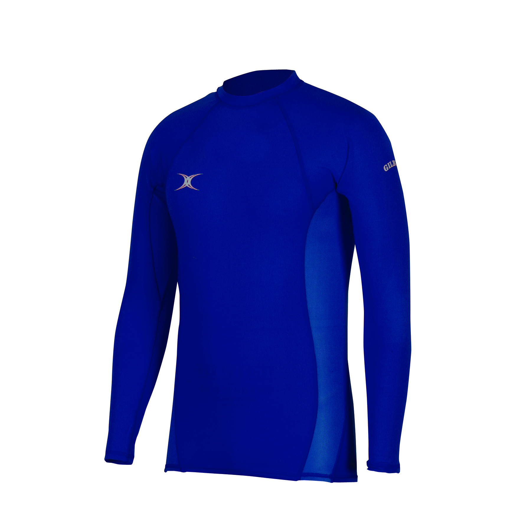 Black long-sleeve baselayer top for men by Gilbert Rugby, featuring a fitted design, smooth material, and subtle logo detailing on the sleeve.