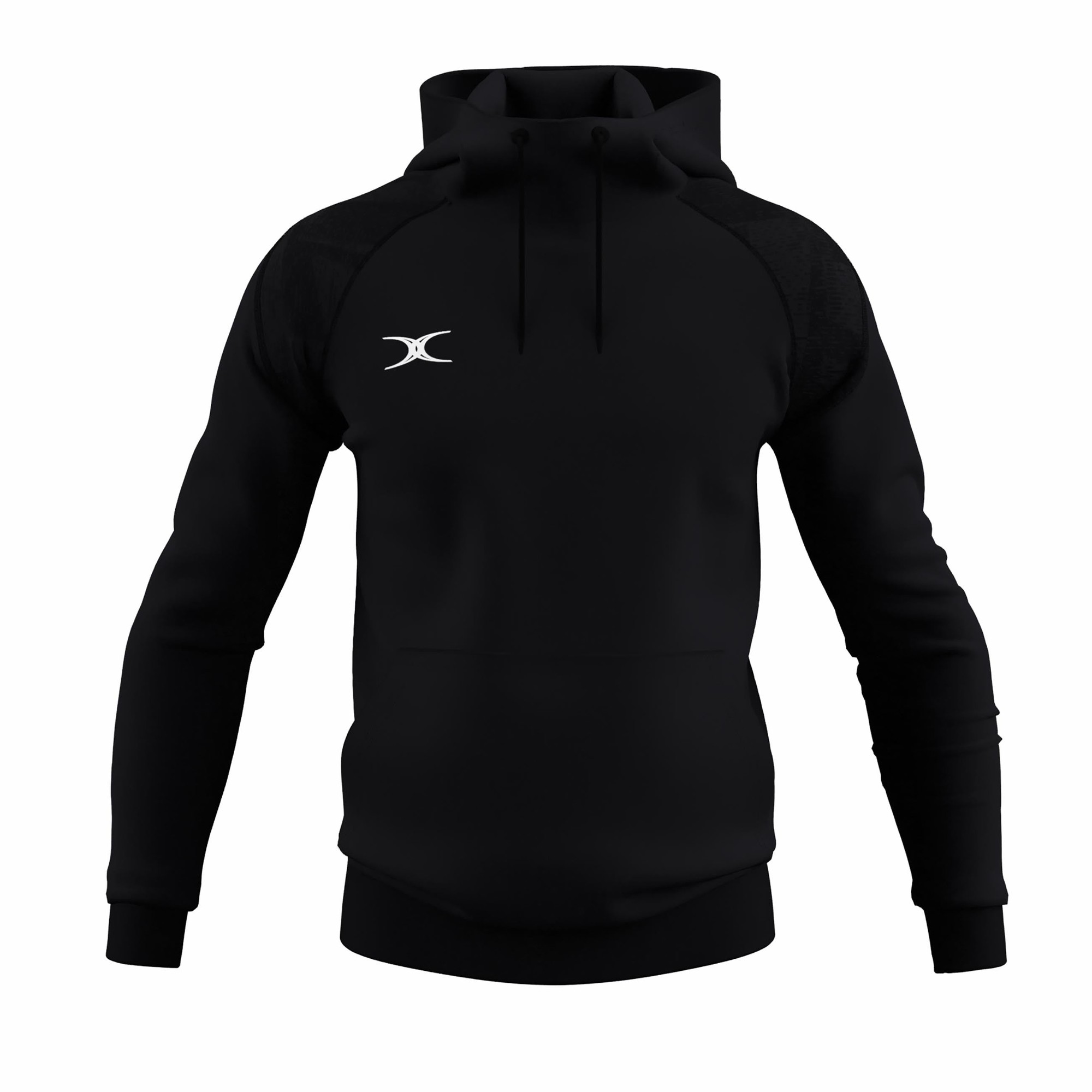 Black Gilbert GTS hoodie for men featuring a sleek design, raglan sleeves, and a logo on the chest, made from soft, comfortable material.