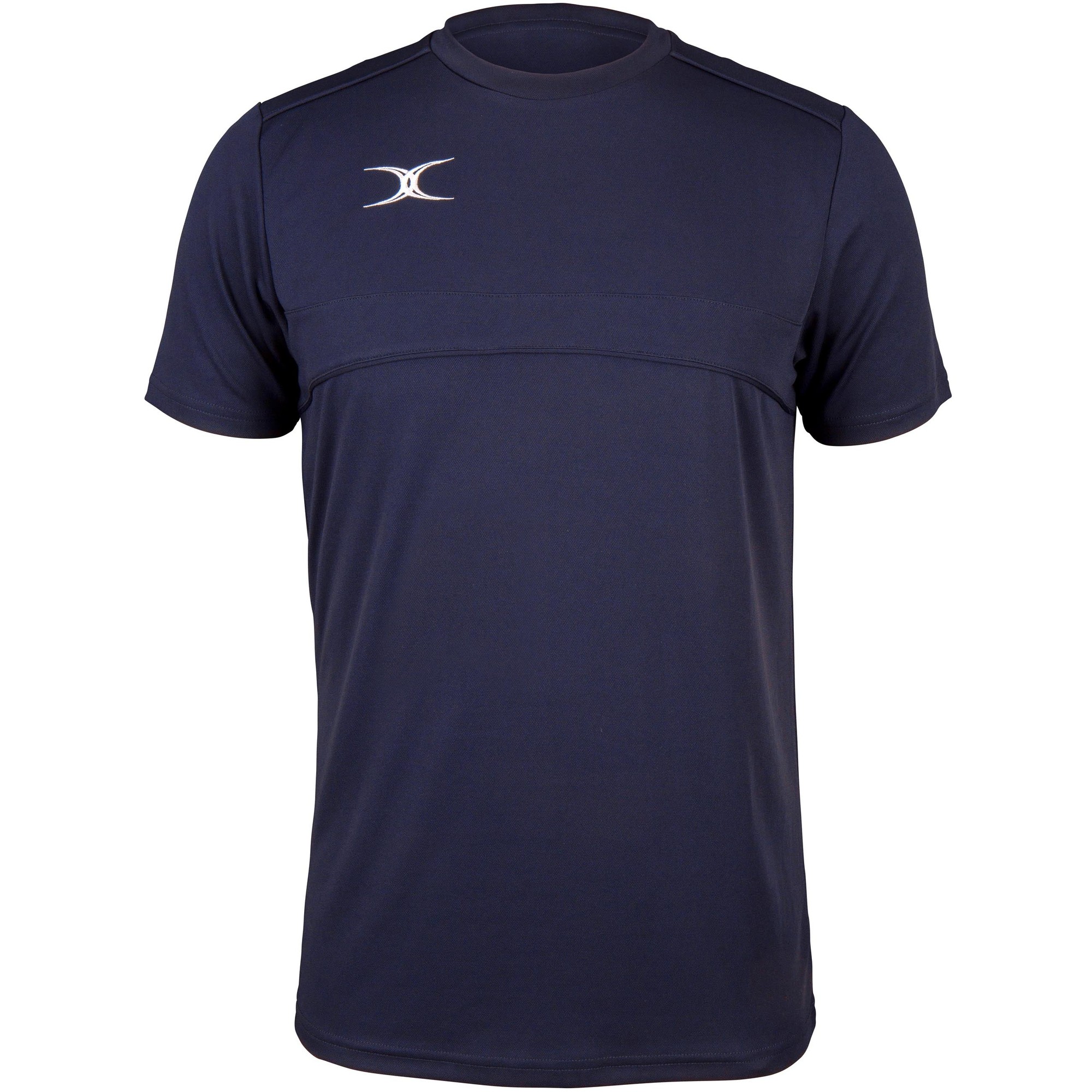 Black short-sleeve Gilbert Rugby Photon T-shirt featuring a crew neck, lightweight material, and a subtle logo on the left chest.