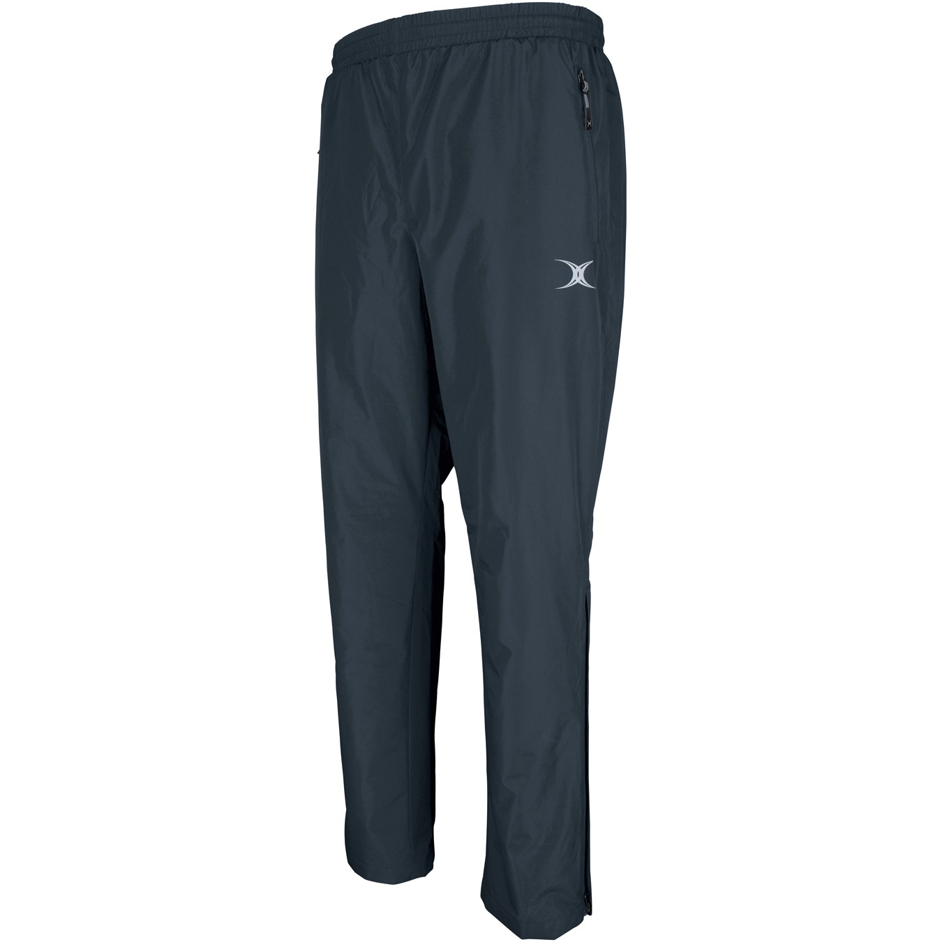 Black Gilbert Pro All Weather Trousers for men, made from lightweight, water-resistant material, featuring an elastic waistband and a zippered pocket on the side.