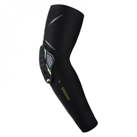 Black fleece arm sleeve with a snug fit, featuring a padded area for protection, and subtle green accents along the sides for added visibility and style.