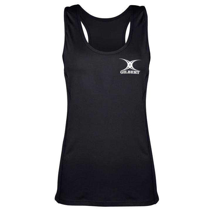 Black sleeveless vest made of lightweight material, featuring a round neckline and the "Gilbert" logo in white on the left chest.
