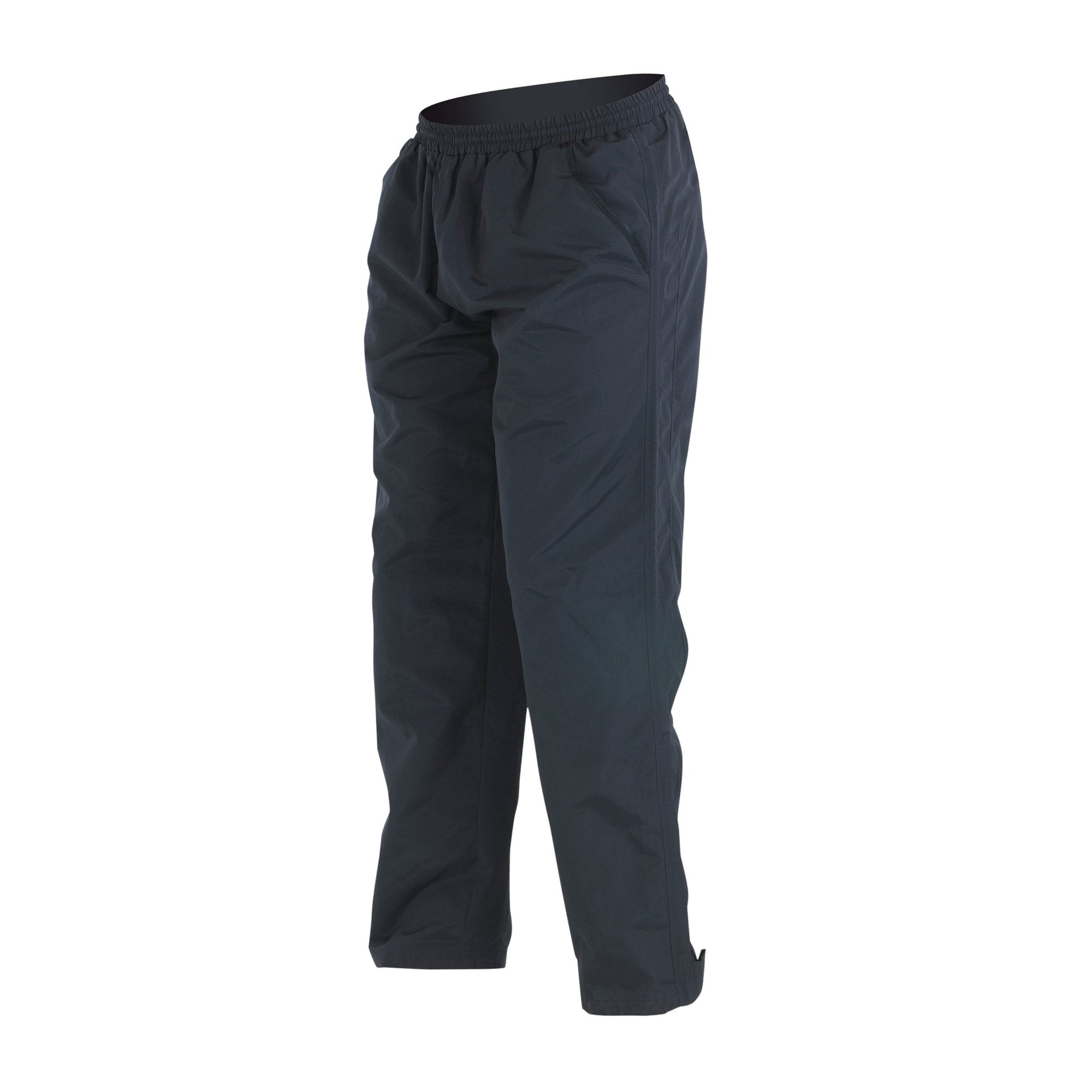 Black men's trousers by Gilbert Rugby, featuring a lightweight material, elastic waistband, and a tapered fit, ideal for training or casual wear.