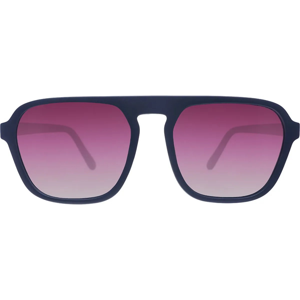 Retro-style Goodr sunglasses in navy blue with a square frame and gradient pink lenses, designed for runners with lightweight, durable material.