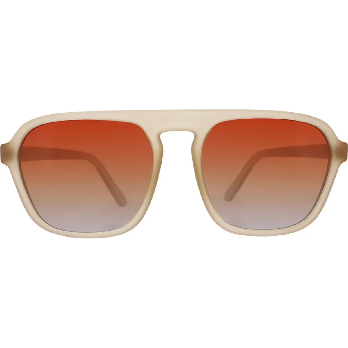 Light beige sunglasses with a retro square frame and gradient orange lenses, featuring a matte finish and sturdy arms for a stylish, casual look.