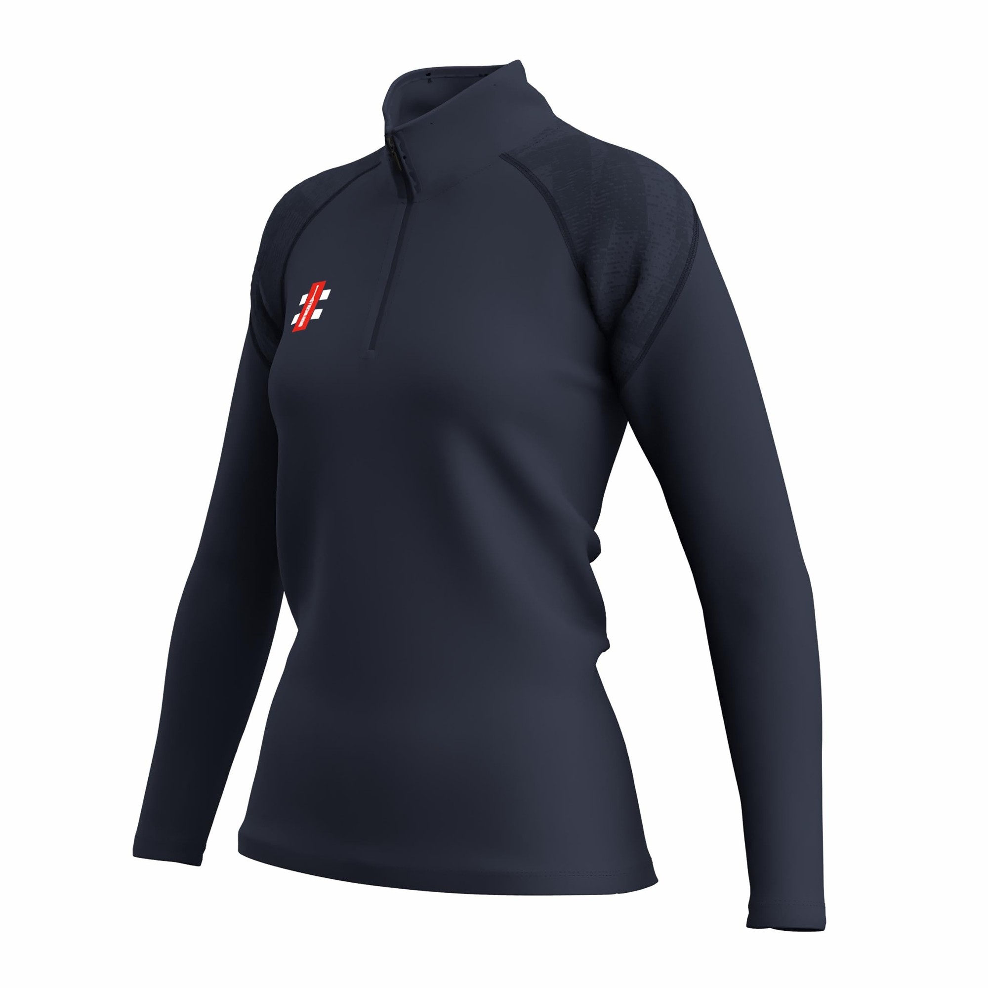 Black Gray-Nicolls GTS 1/4 Zip Fleece for women, featuring a high collar, long sleeves, and a sporty design with a logo on the left chest.