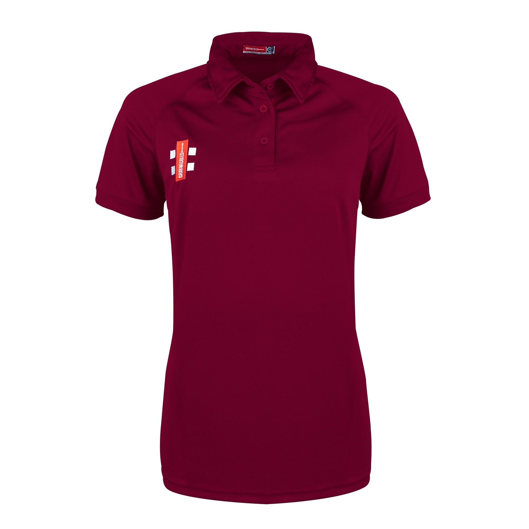 Black short sleeve polo shirt for women by Gray-Nicolls, featuring a classic collar, button placket, and logo detail on the left chest.