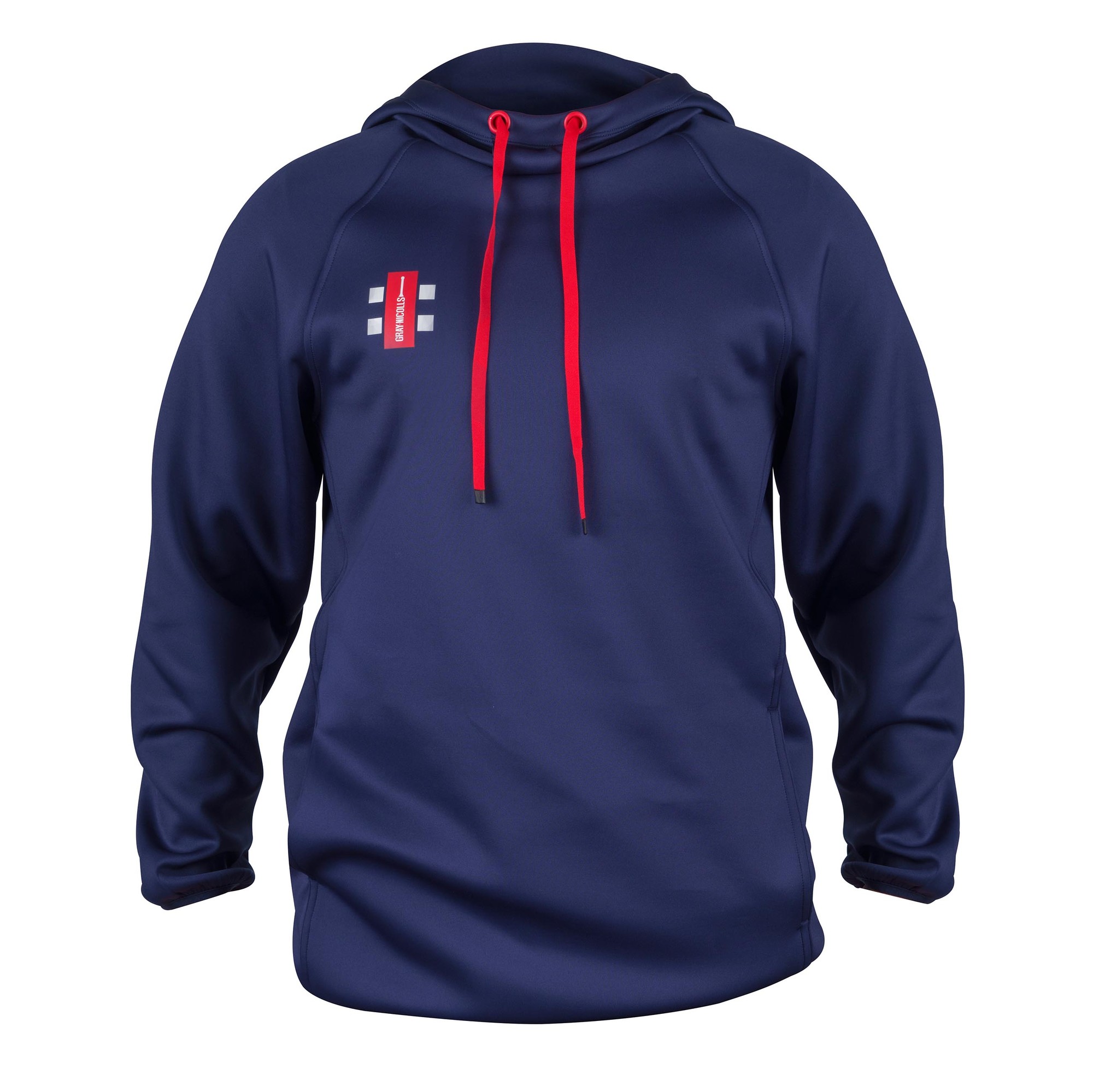 Black Gray-Nicolls Pro Performance V2 hoodie featuring a drawstring hood, red accents, and a logo on the chest, made from a comfortable, moisture-wicking material.