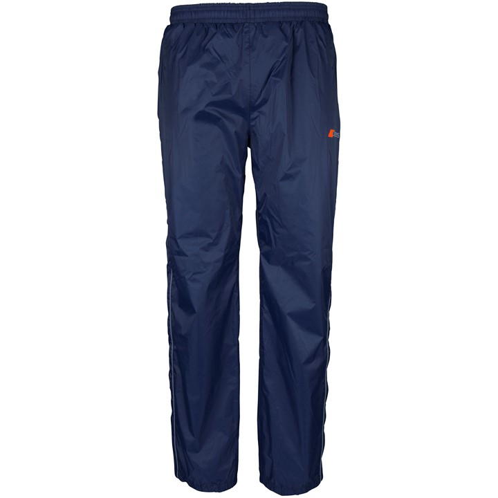 Dark navy rain trousers for men by Grays Hockey, featuring an elastic waistband and a lightweight, waterproof material for outdoor activities.