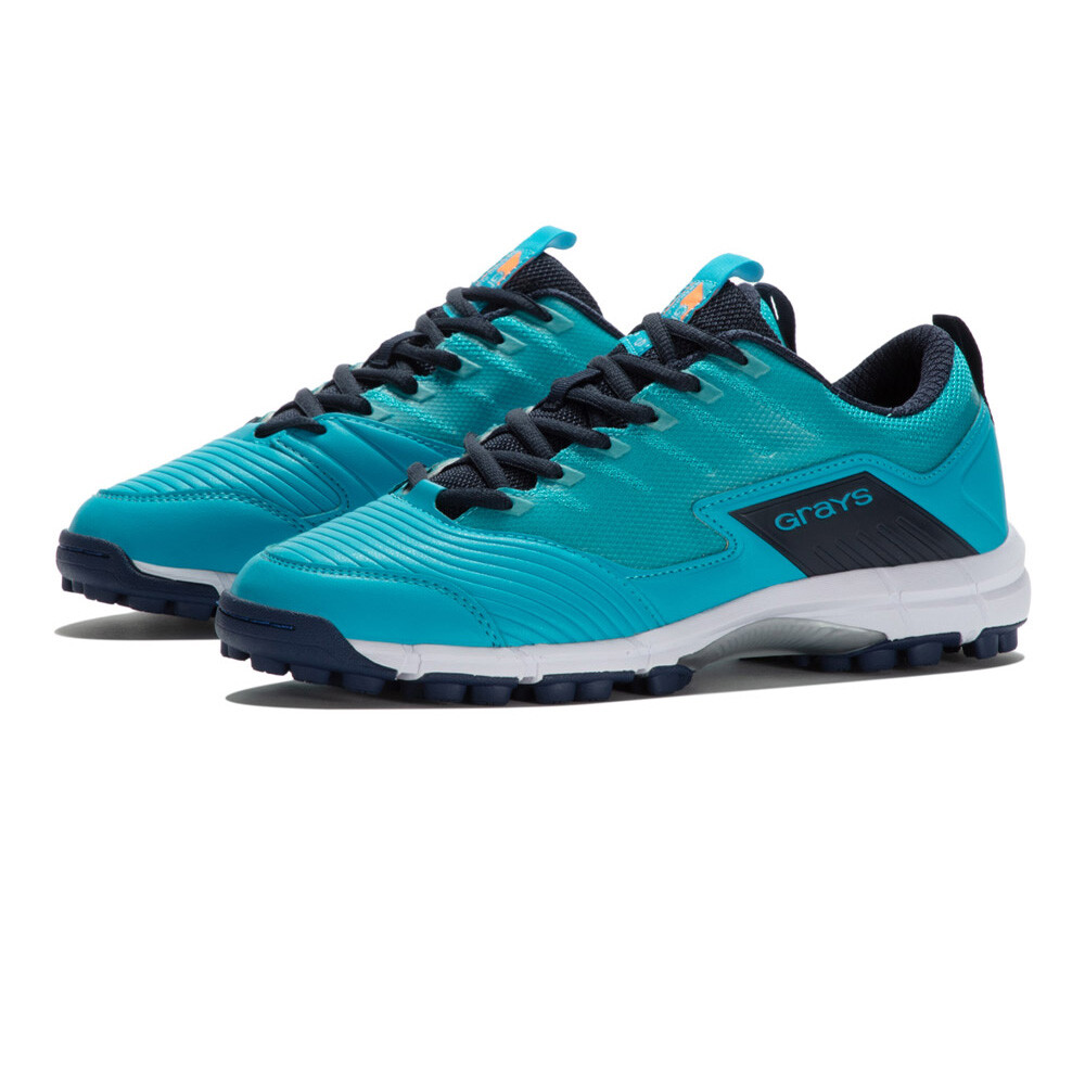 Blue and navy Grays Flash 3.0 hockey shoes featuring a textured upper, lace-up design, and a durable sole with multi-directional studs for traction.