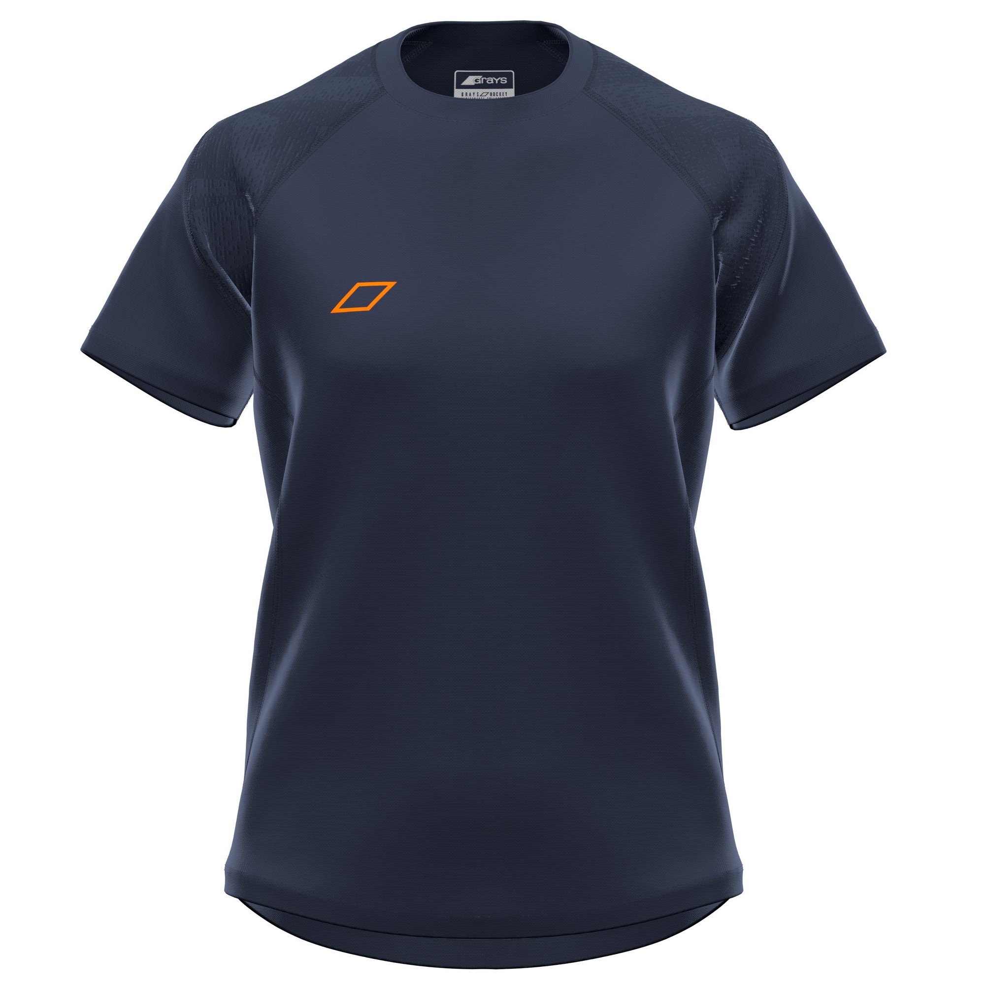 Short sleeve women's performance shirt in white by Grays Hockey, featuring a lightweight fabric, rounded hem, and subtle logo detail on the chest.