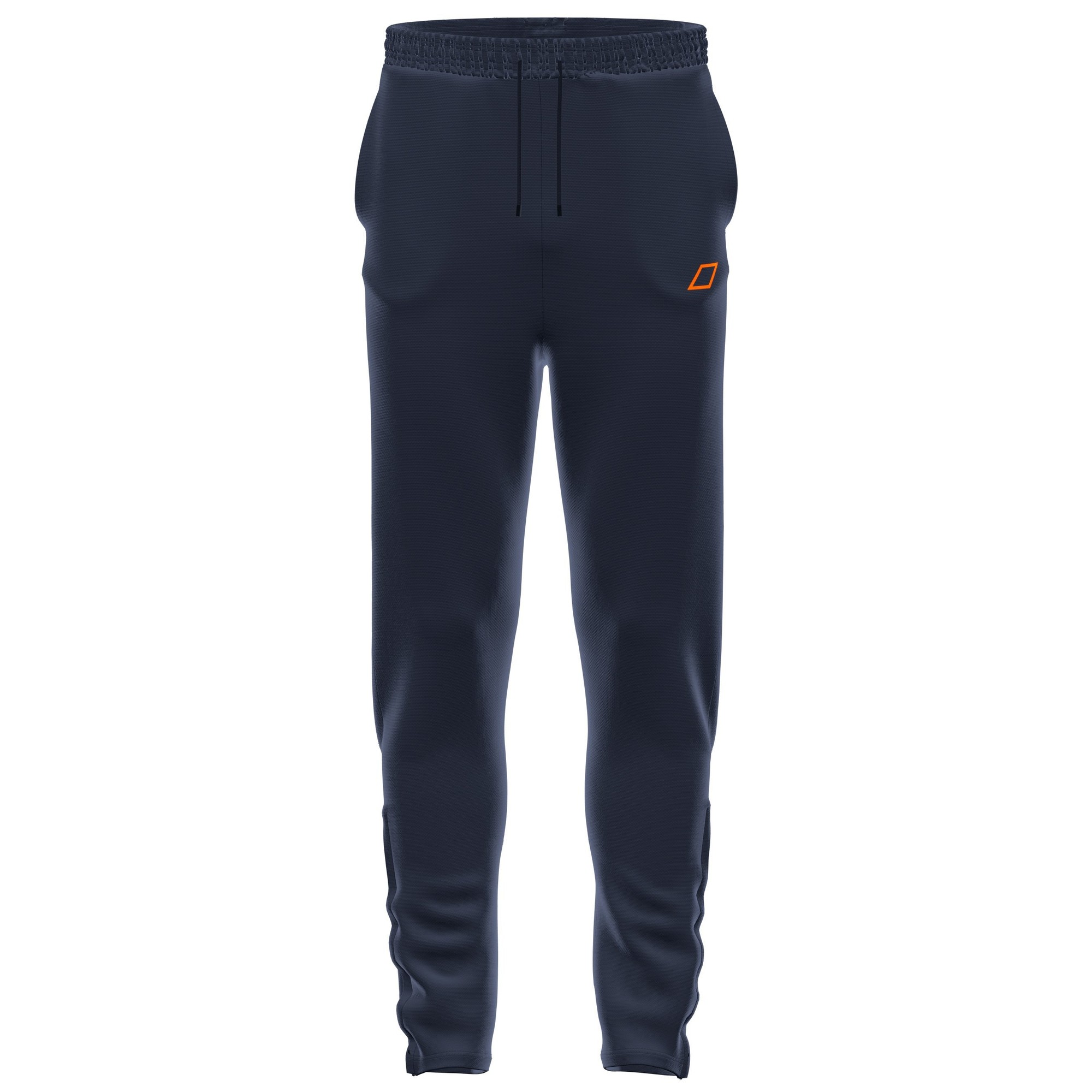 Dark navy performance training trousers for men by Grays Hockey, featuring an elastic waistband with drawstring and an orange logo on the thigh.